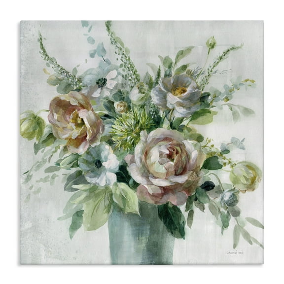Stupell Industries Sage & Peach Blossoms Botanical & Floral Painting Gallery Wrapped Canvas Art Print Wall Art, 17 x 17