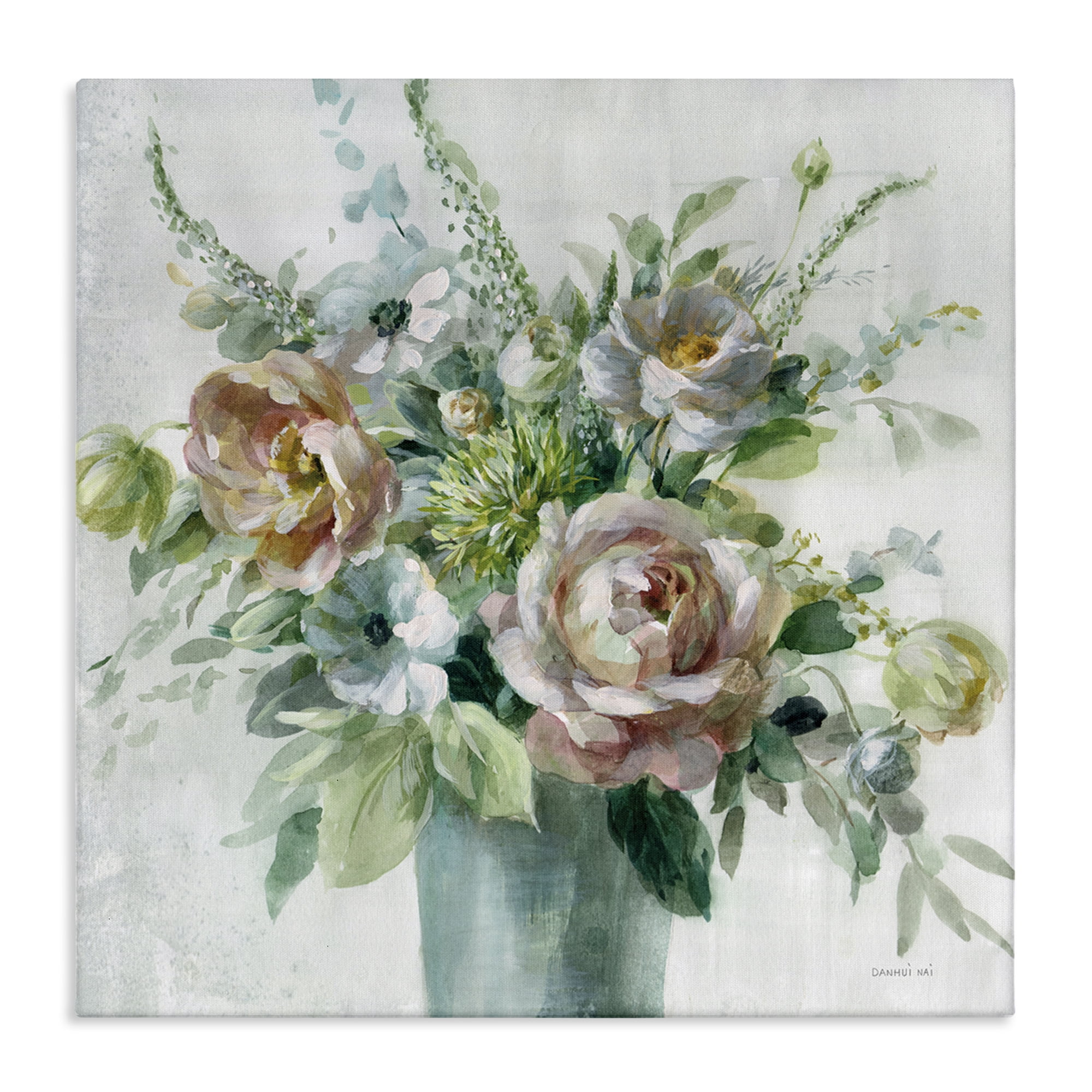 Stupell Industries Sage & Peach Blossoms Botanical & Floral Painting Gallery Wrapped Canvas Art Print Wall Art, 36 x 36