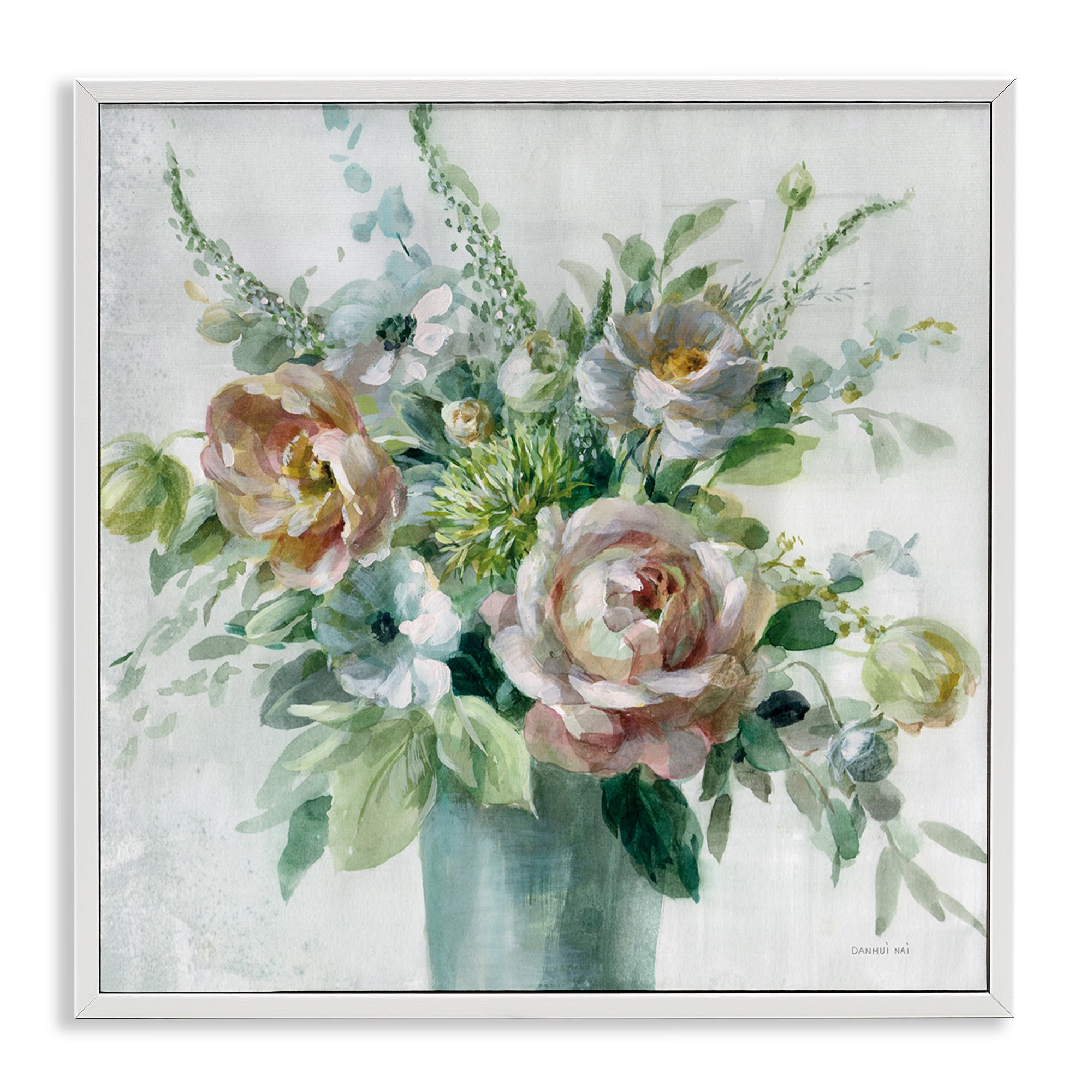 Stupell Industries Sage & Peach Blossoms Botanical & Floral Painting White Framed Art Print Wall Art, 12 x 12