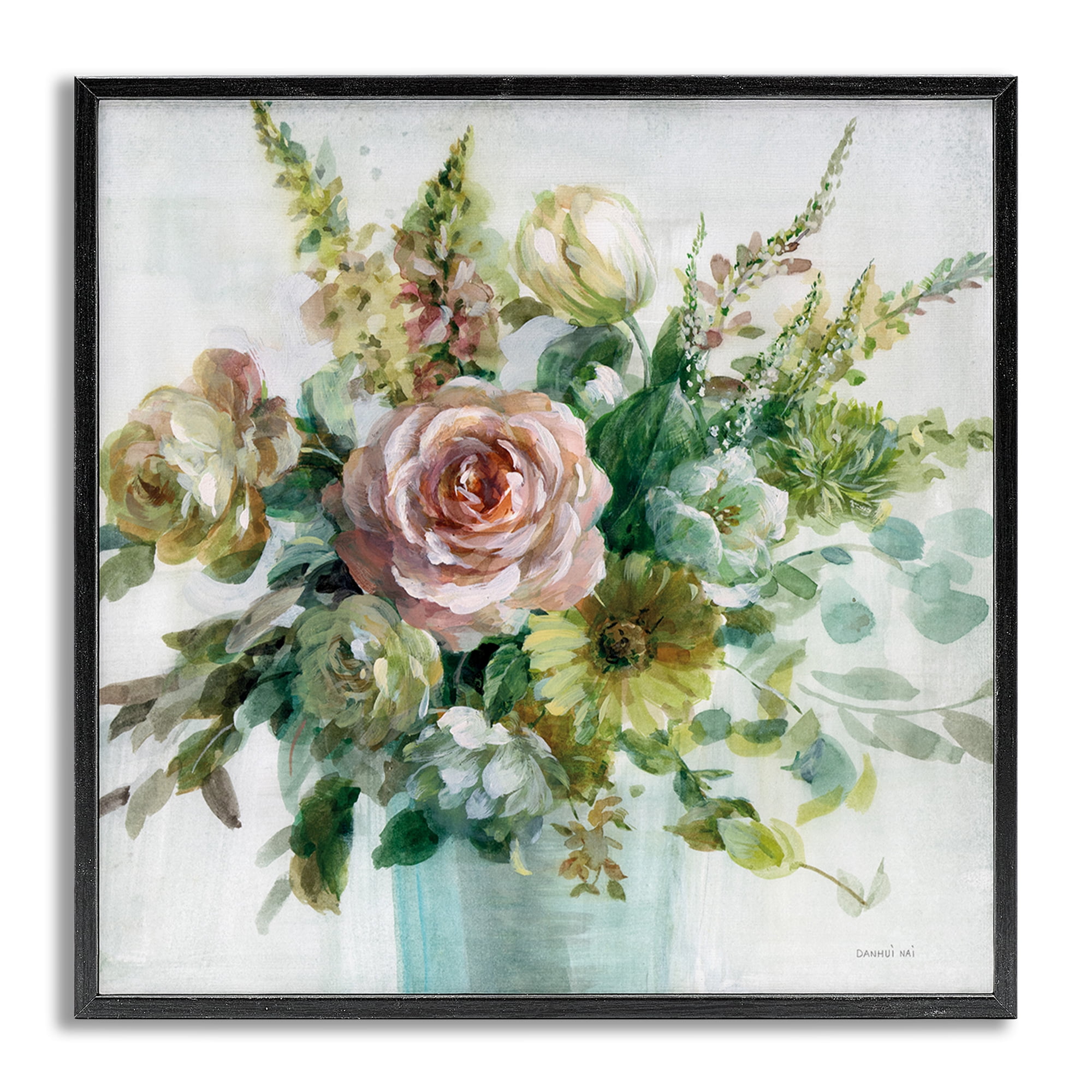 Stupell Industries Sage & Peach Flowers Botanical & Floral Painting Gray Framed Art Print Wall Art, 12 x 12