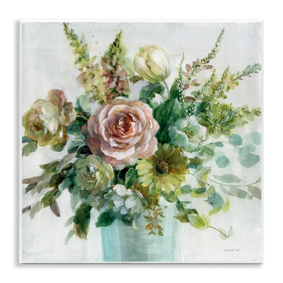 Stupell Industries Sage & Peach Flowers Botanical & Floral Painting Unframed Art Print Wall Art, 12 x 12