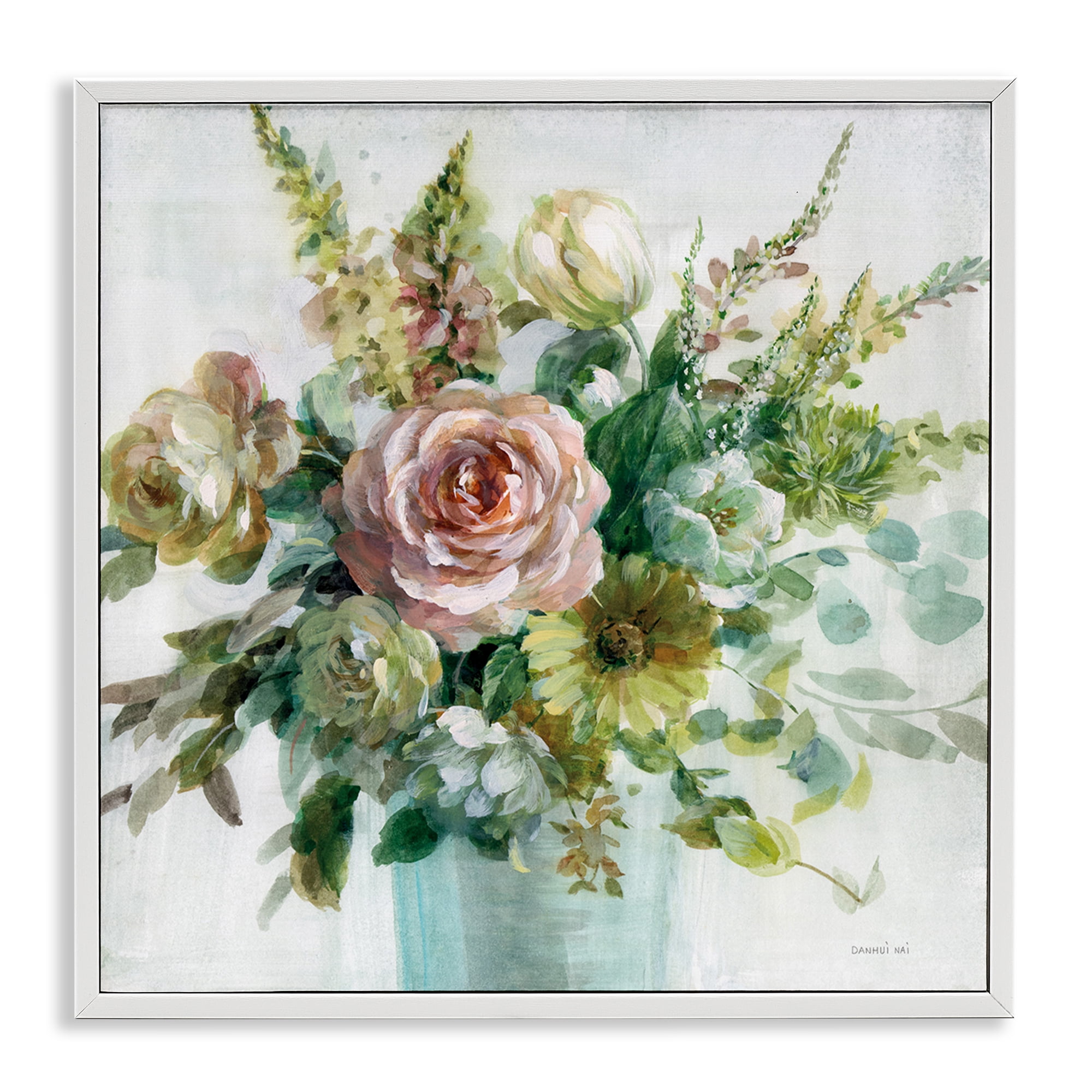 Stupell Industries Sage & Peach Flowers Botanical & Floral Painting White Framed Art Print Wall Art, 12 x 12