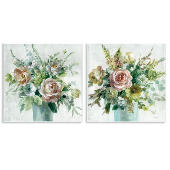 Stupell Industries Sage Peach Still Life Florals Plants & Flowers Painting Unframed Art Print Wall Art, 12 x 12, Set of 2