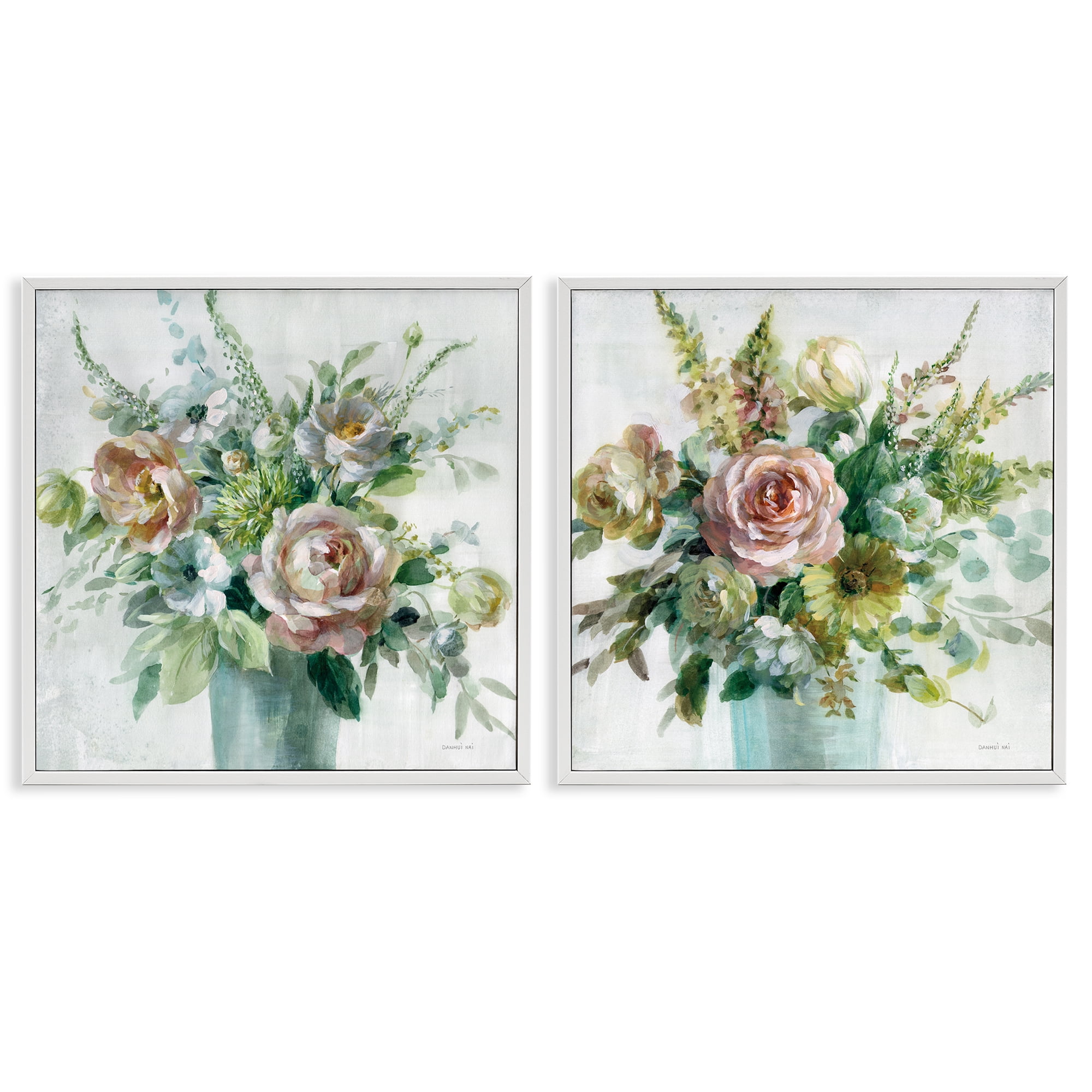 Stupell Industries Sage Peach Still Life Florals Plants & Flowers Painting White Framed Art Print Wall Art, 17 x 17, Set of 2