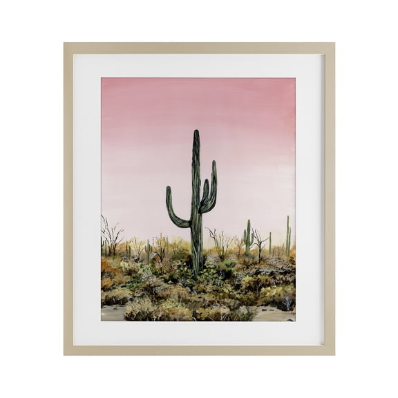 Stupell Industries Saguaro Glow Cactus Birch Framed Print Under Glass design by Georgie Harrison, 21 x 17