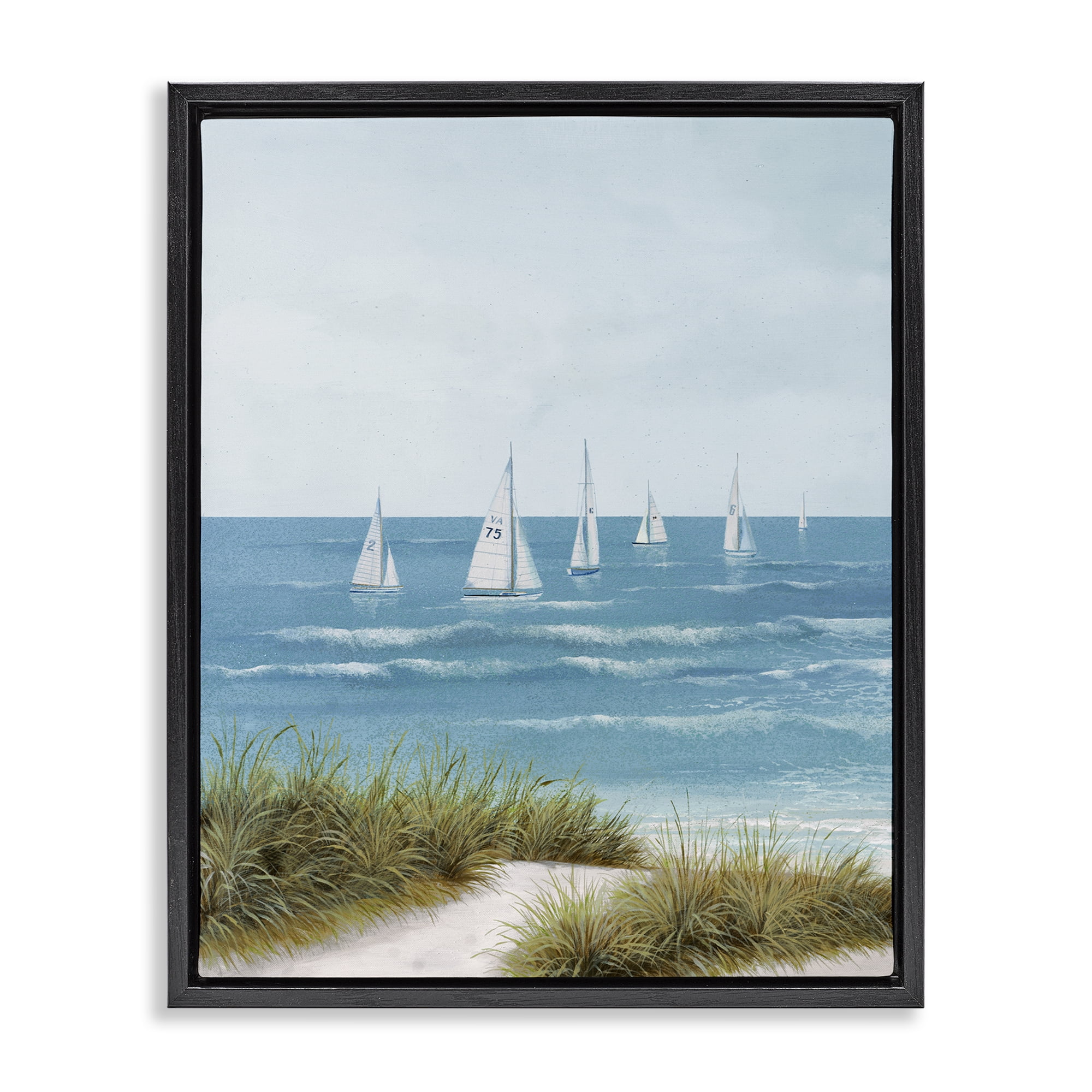 Stupell Industries Sail Away Beach Seascape Black Framed Floater Canvas Wall Art, design by Lorenzo Collective