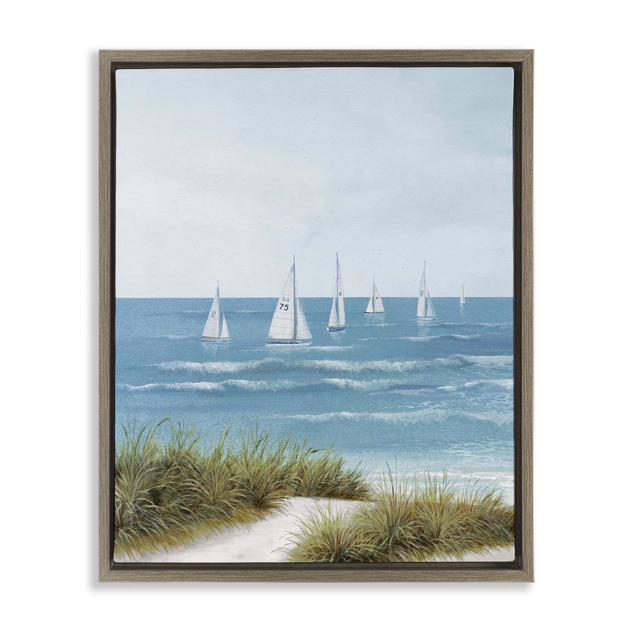 Stupell Industries Sail Away Beach Seascape Brown Framed Floater Canvas Wall Art, design by Lorenzo Collective