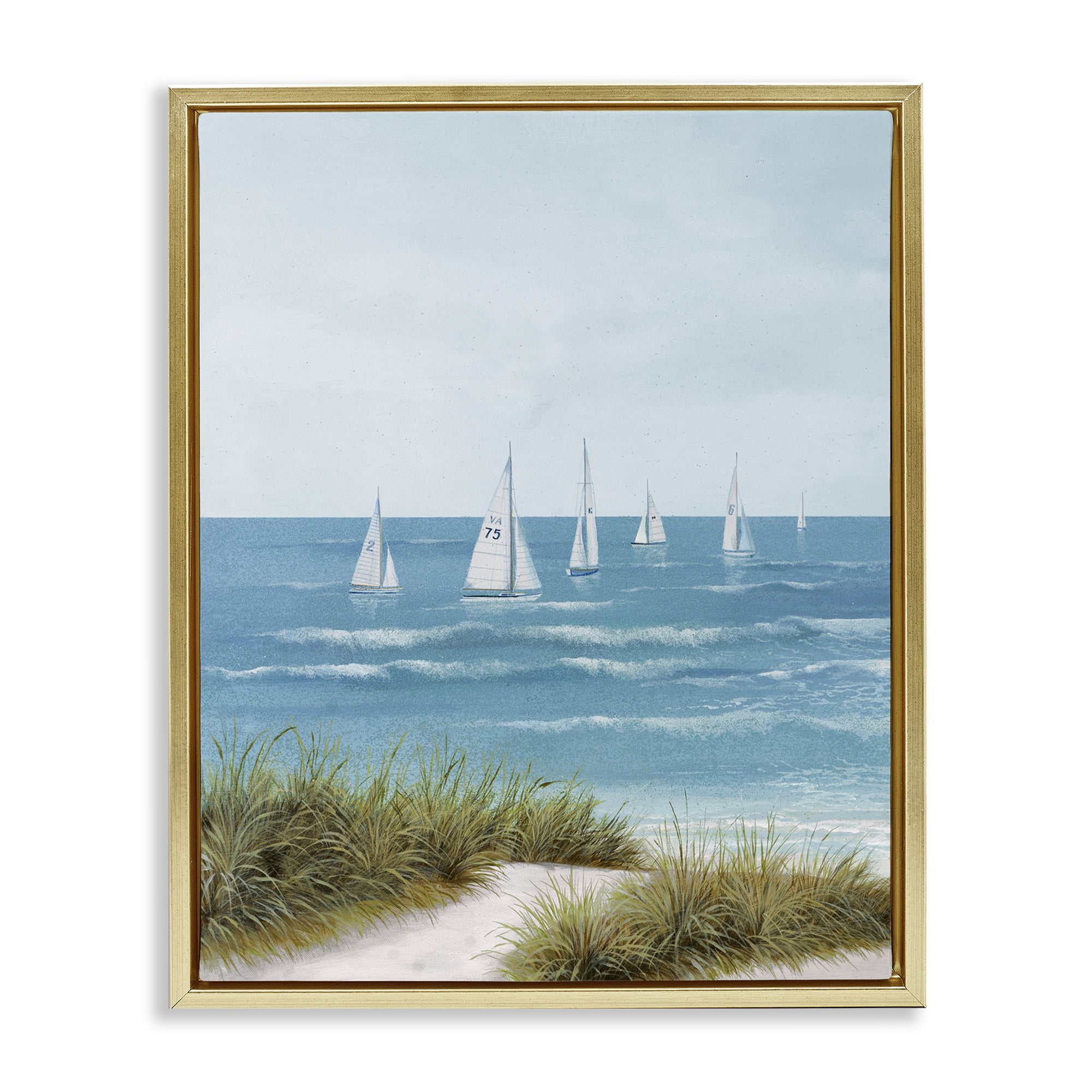 Stupell Industries Sail Away Beach Seascape Gold Framed Floater Canvas Wall Art, design by Lorenzo Collective