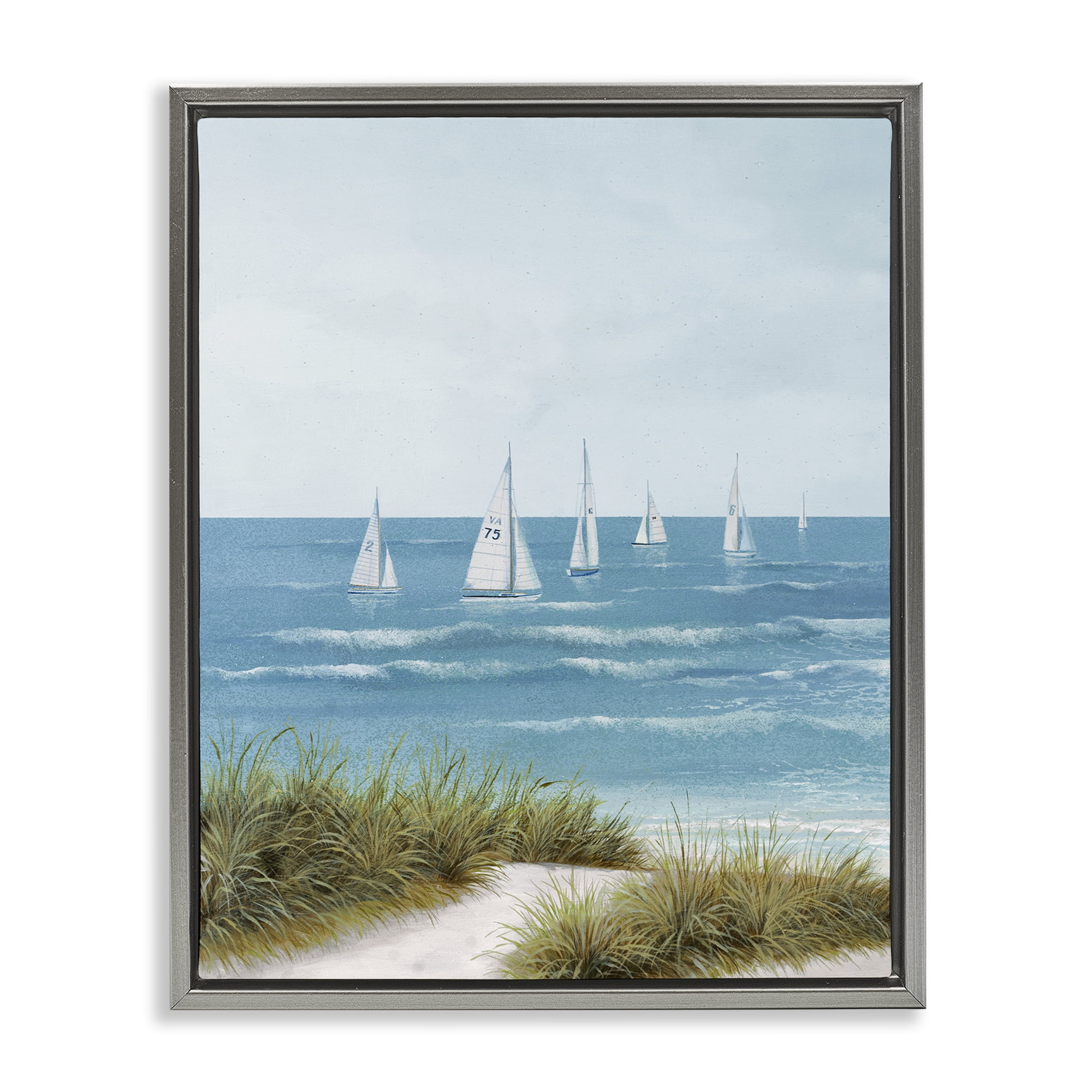 Stupell Industries Sail Away Beach Seascape Gray Framed Floater Canvas Wall Art, design by Lorenzo Collective