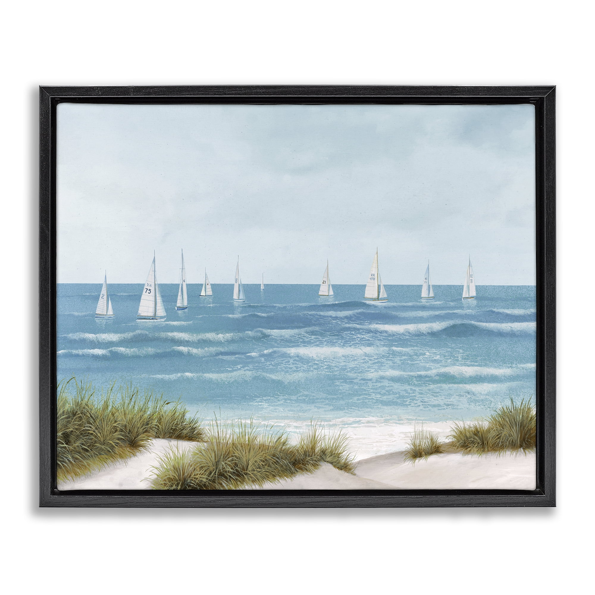 Stupell Industries Sail Away Seaside Boats Black Framed Floater Canvas Wall Art, design by Lorenzo Collective