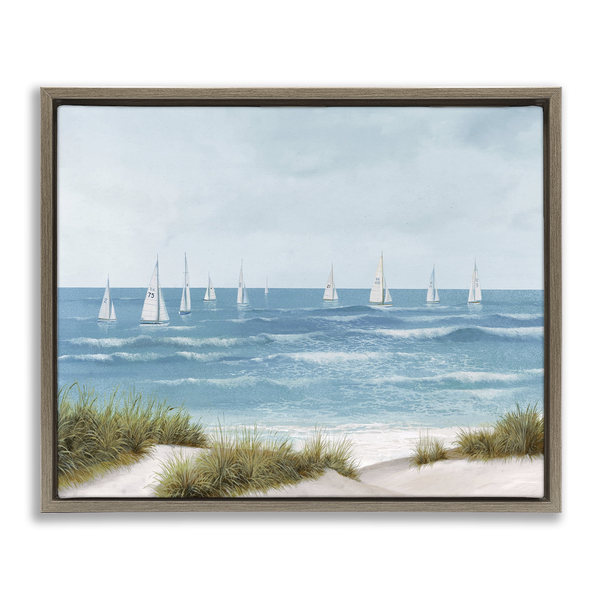 Stupell Industries Sail Away Seaside Boats Brown Framed Floater Canvas Wall Art, design by Lorenzo Collective