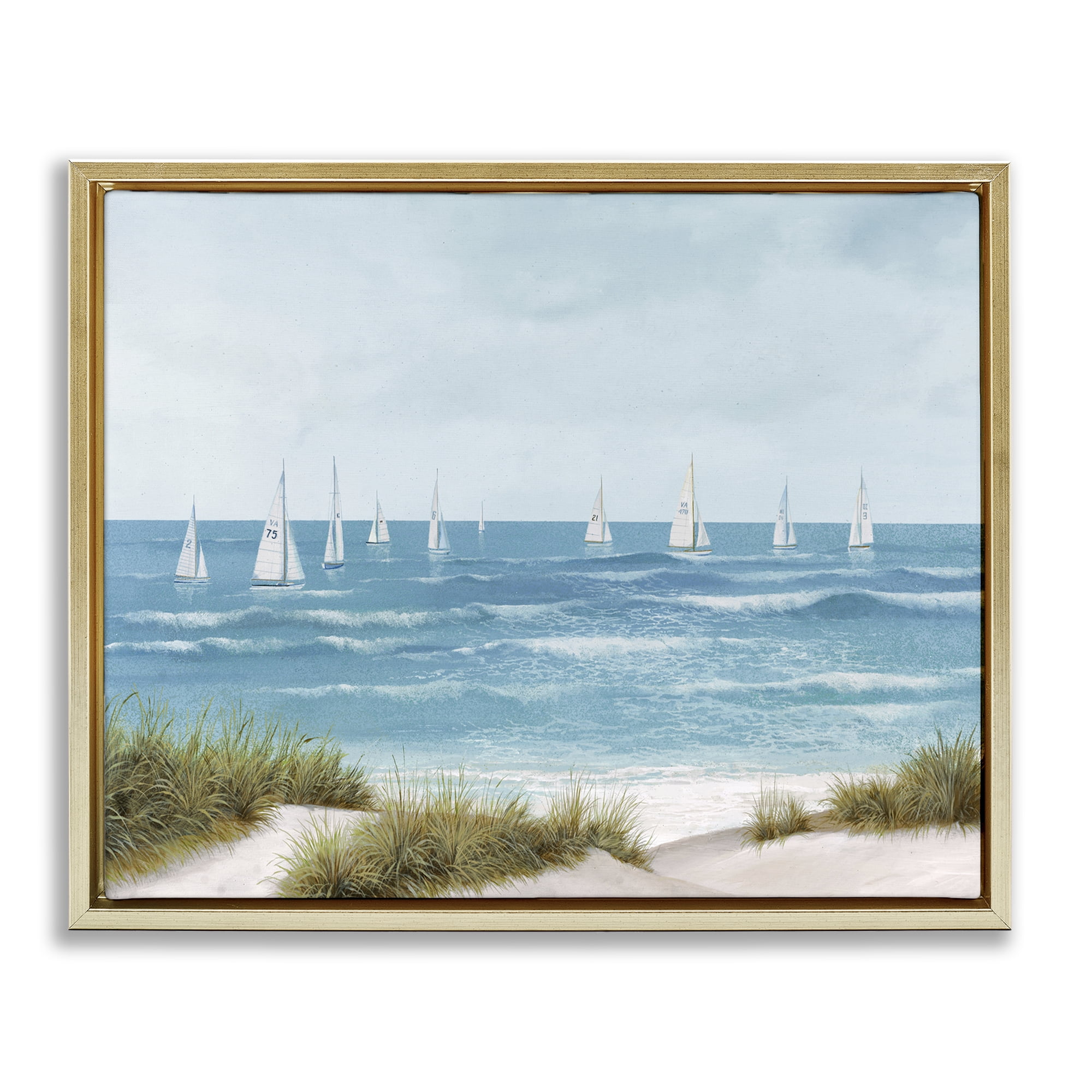Stupell Industries Sail Away Seaside Boats Gold Framed Floater Canvas Wall Art, design by Lorenzo Collective