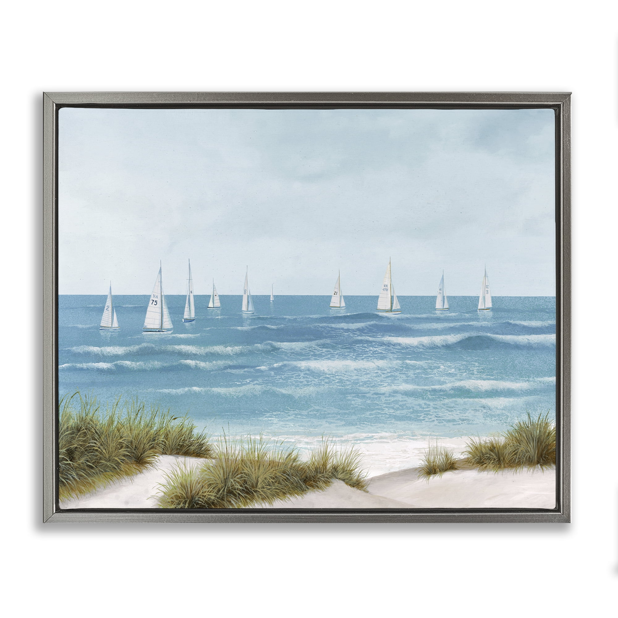 Stupell Industries Sail Away Seaside Boats Gray Framed Floater Canvas Wall Art, design by Lorenzo Collective