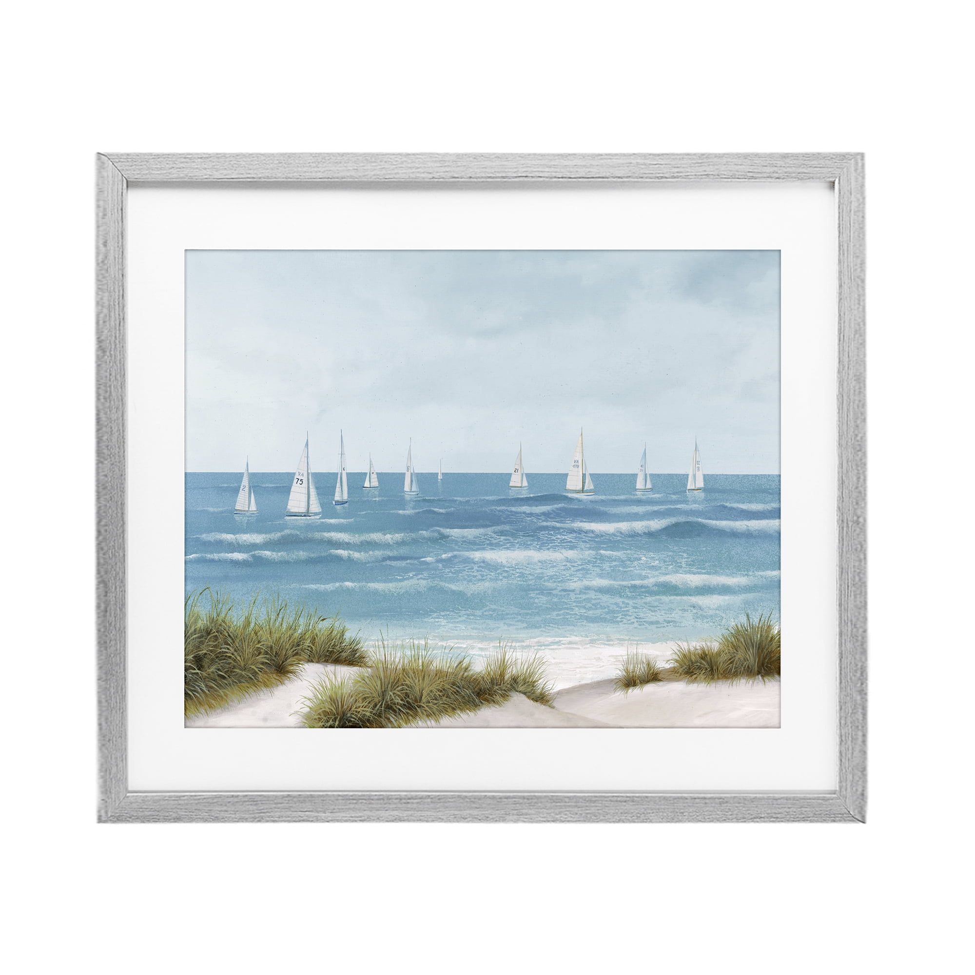 Stupell Industries Sail Away Seaside Boats Gray Framed Print Under Glass, design by Lorenzo Collective