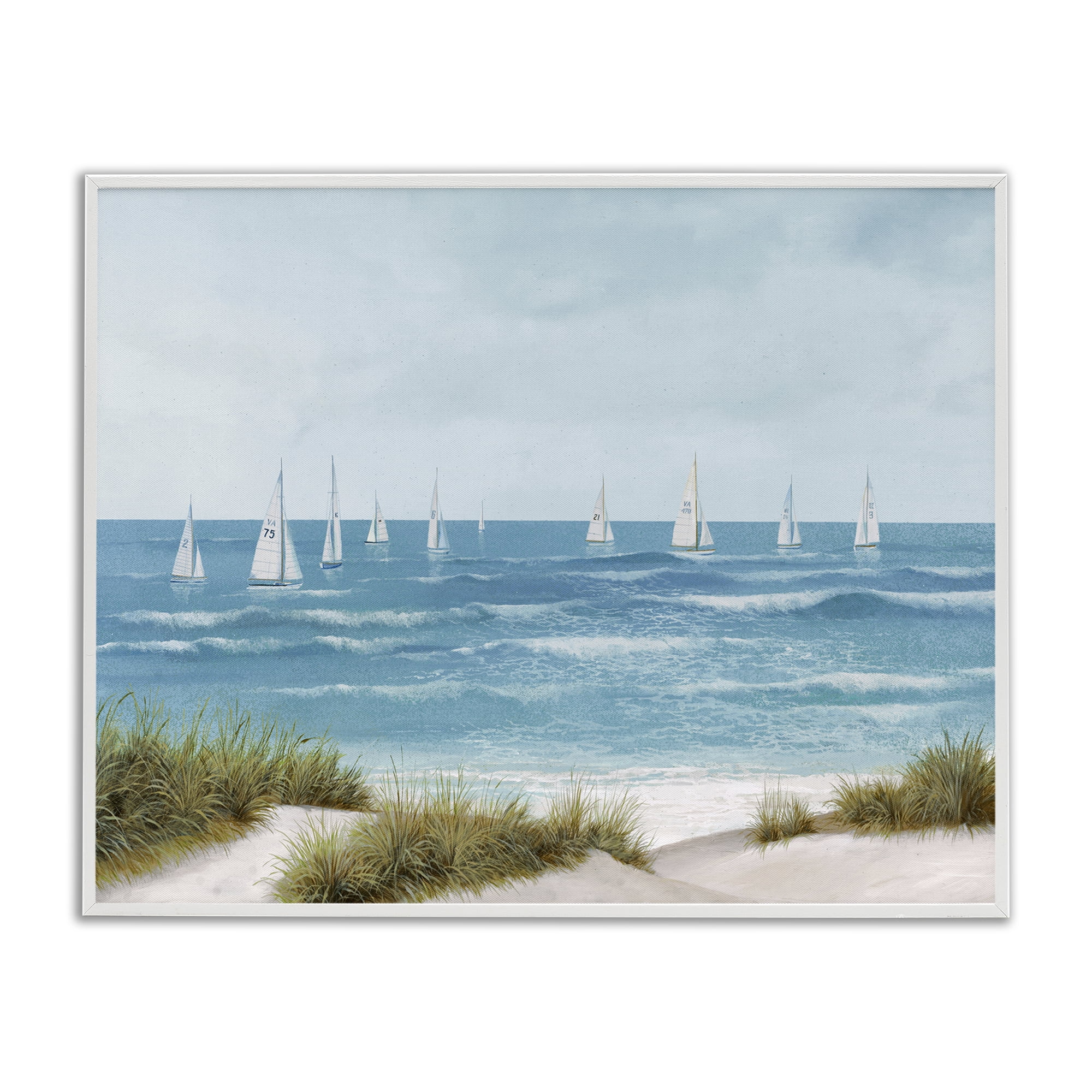 Stupell Industries Sail Away Seaside Boats White Framed Giclee Art, design by Lorenzo Collective