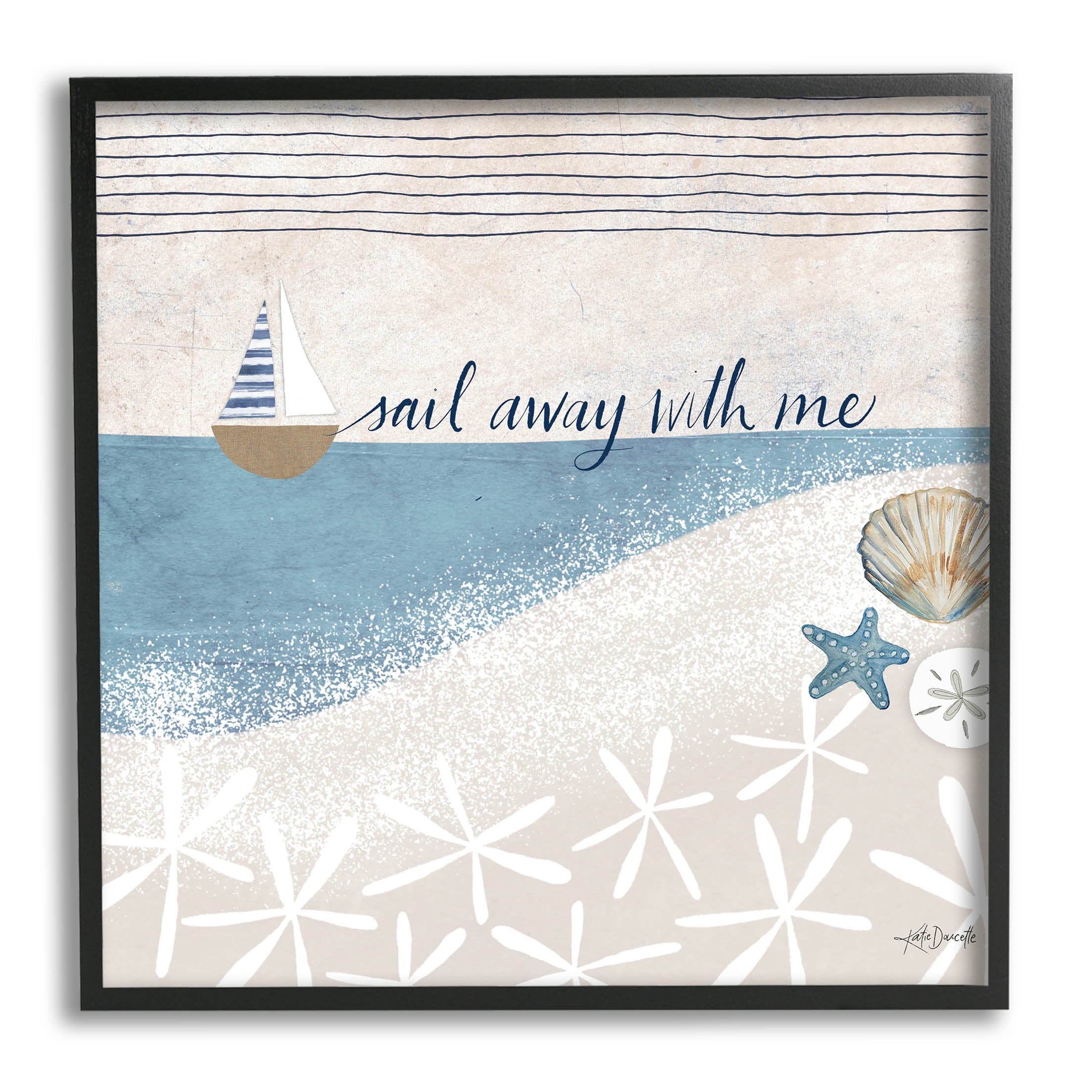 Stupell Industries Sail Away With Me Patterned Beach Graphic Art Black Framed Art Print Wall Art, Design by Katie Doucette