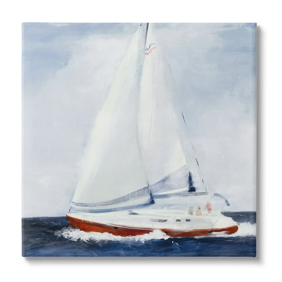 Stupell Industries Sail Boat Against Cloudy Sky Ocean Foam Splashing Canvas Wall Art, 17 x 17, Design by Jill Martin