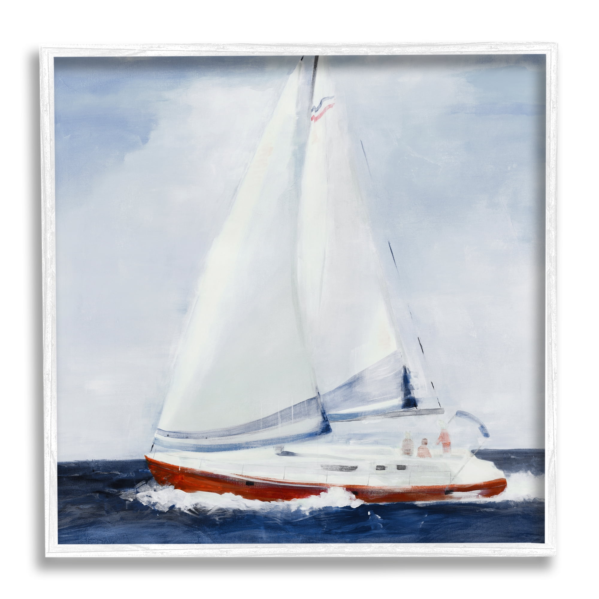 Stupell Industries Sail Boat Against Cloudy Sky Ocean Foam Splashing Framed Wall Art, 12 x 12, Design by Jill Martin