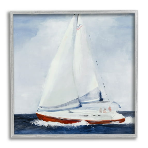 Stupell Industries Sail Boat Against Cloudy Sky Ocean Foam Splashing Framed Wall Art, 12 x 12, Design by Jill Martin