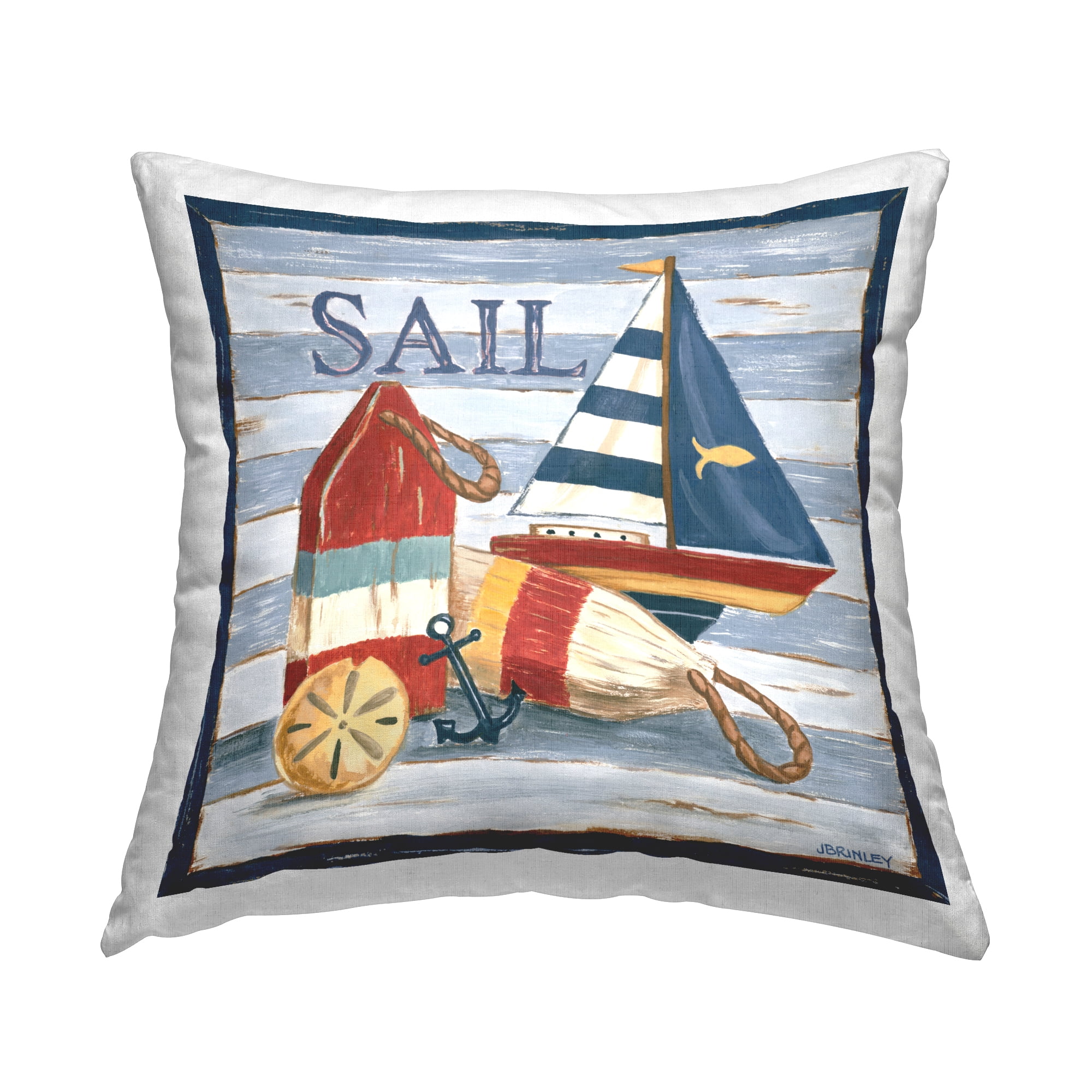 Stupell Industries Sail Boat & Buoys Decorative Printed Throw Pillow Design by Jennifer Brinley.