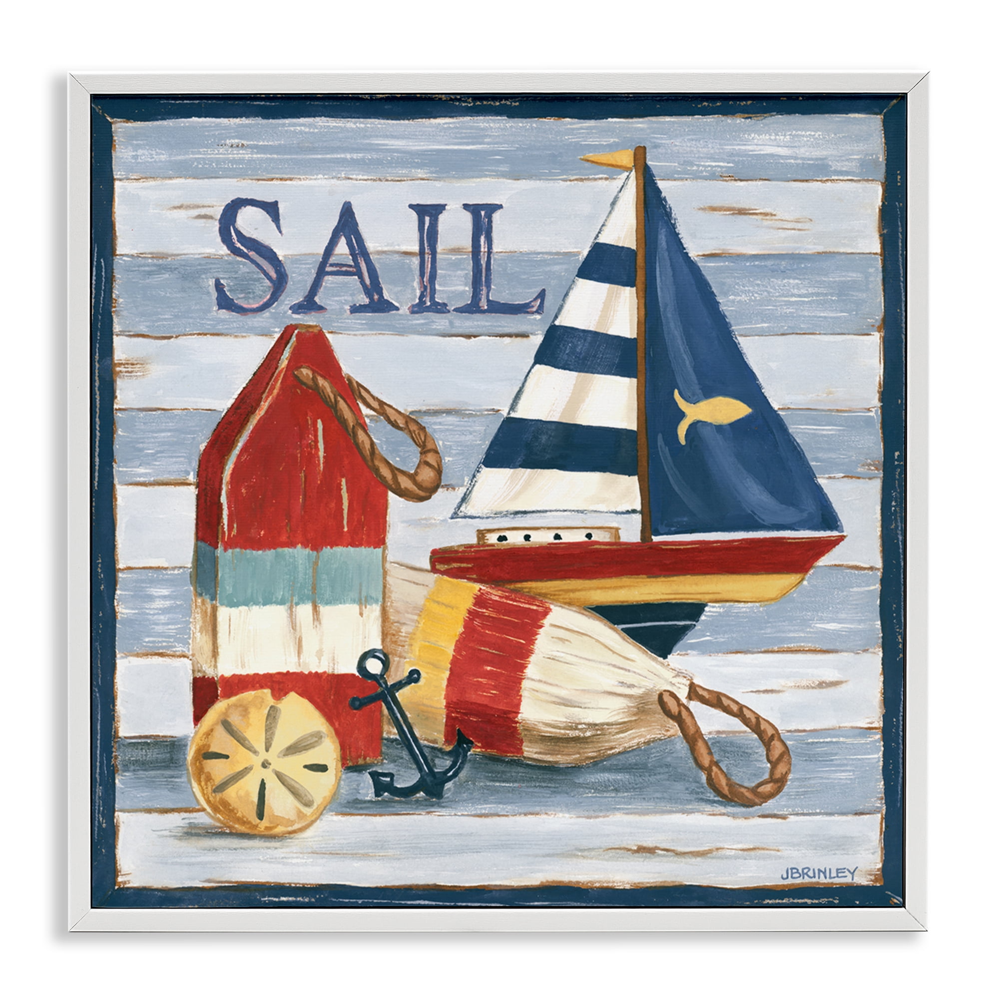 Stupell Industries Sail Boat & Buoys Nautical & Beach Painting White ...