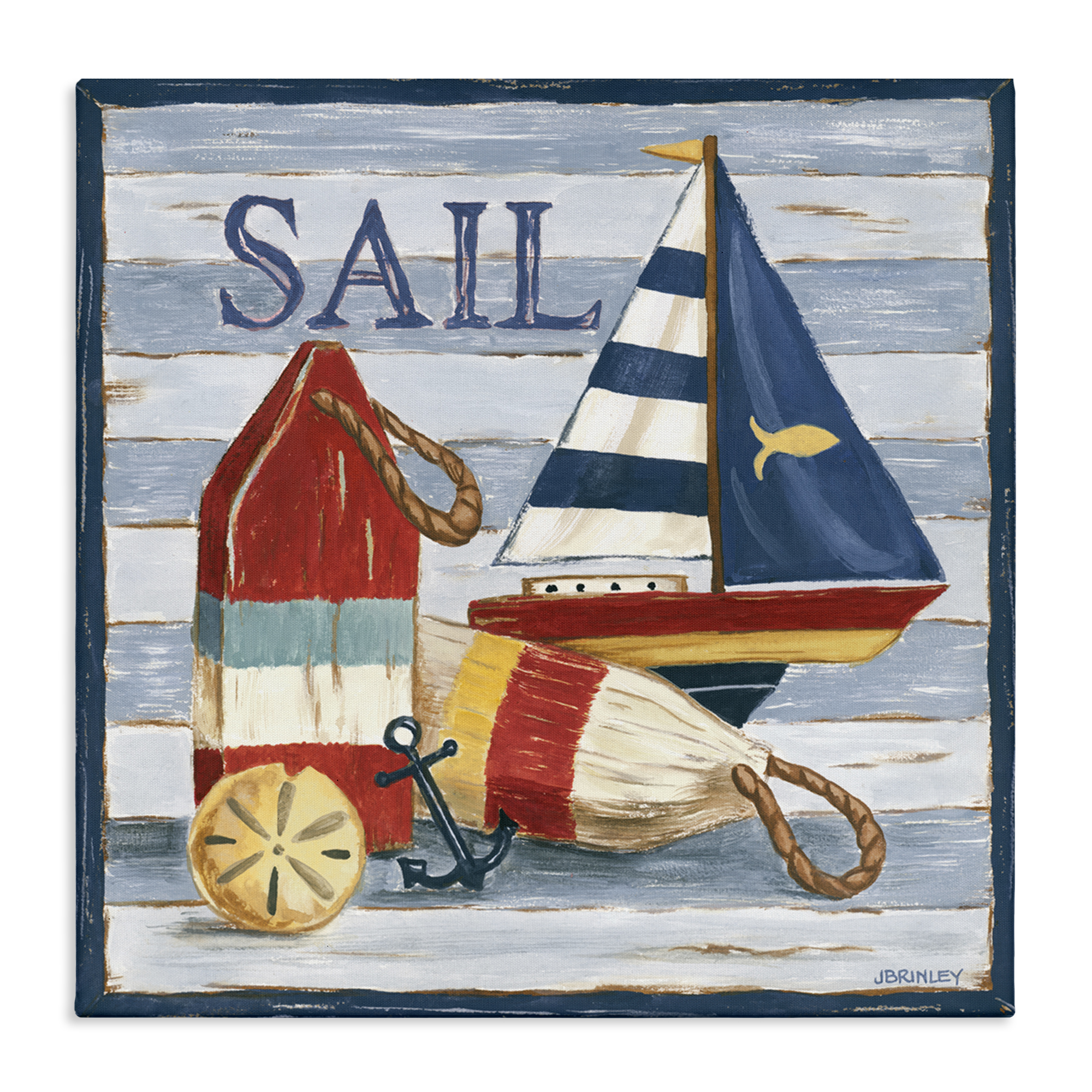 Stupell Industries Sail Boat & Buoys Nautical & Beach Painting Wrapped Canvas Art Print Wall Art, 17 x 17