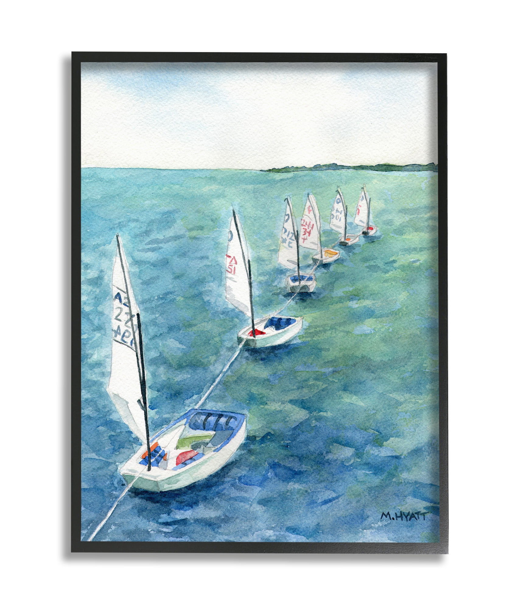 Stupell Industries Sail Boats Floating in a Row Coastal Landscape Black Framed, 16 x 20, Design by Melissa Hyatt LLC