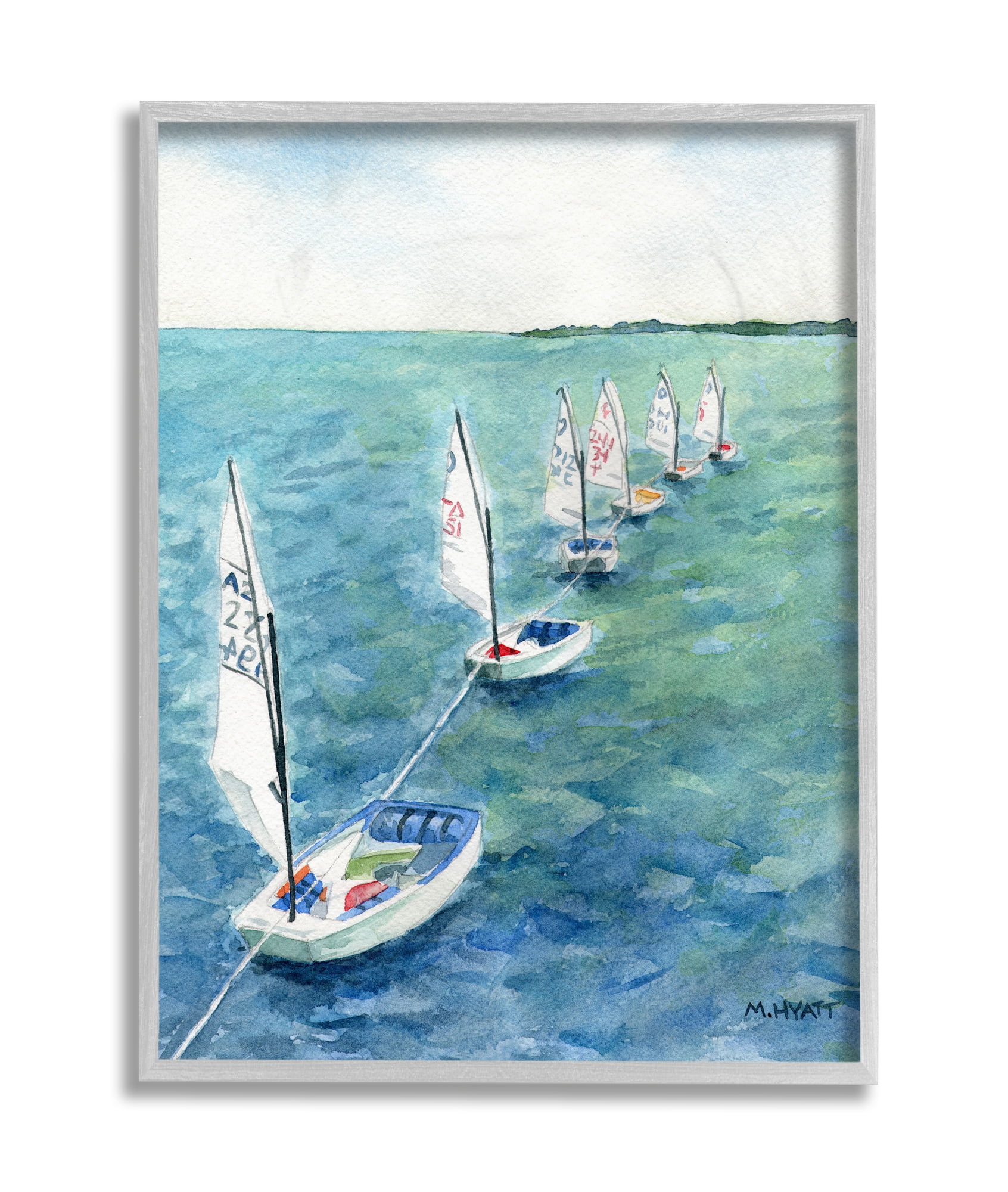 Stupell Industries Sail Boats Floating in a Row Coastal Landscape Grey Framed, 11 x 14, Design by Melissa Hyatt LLC