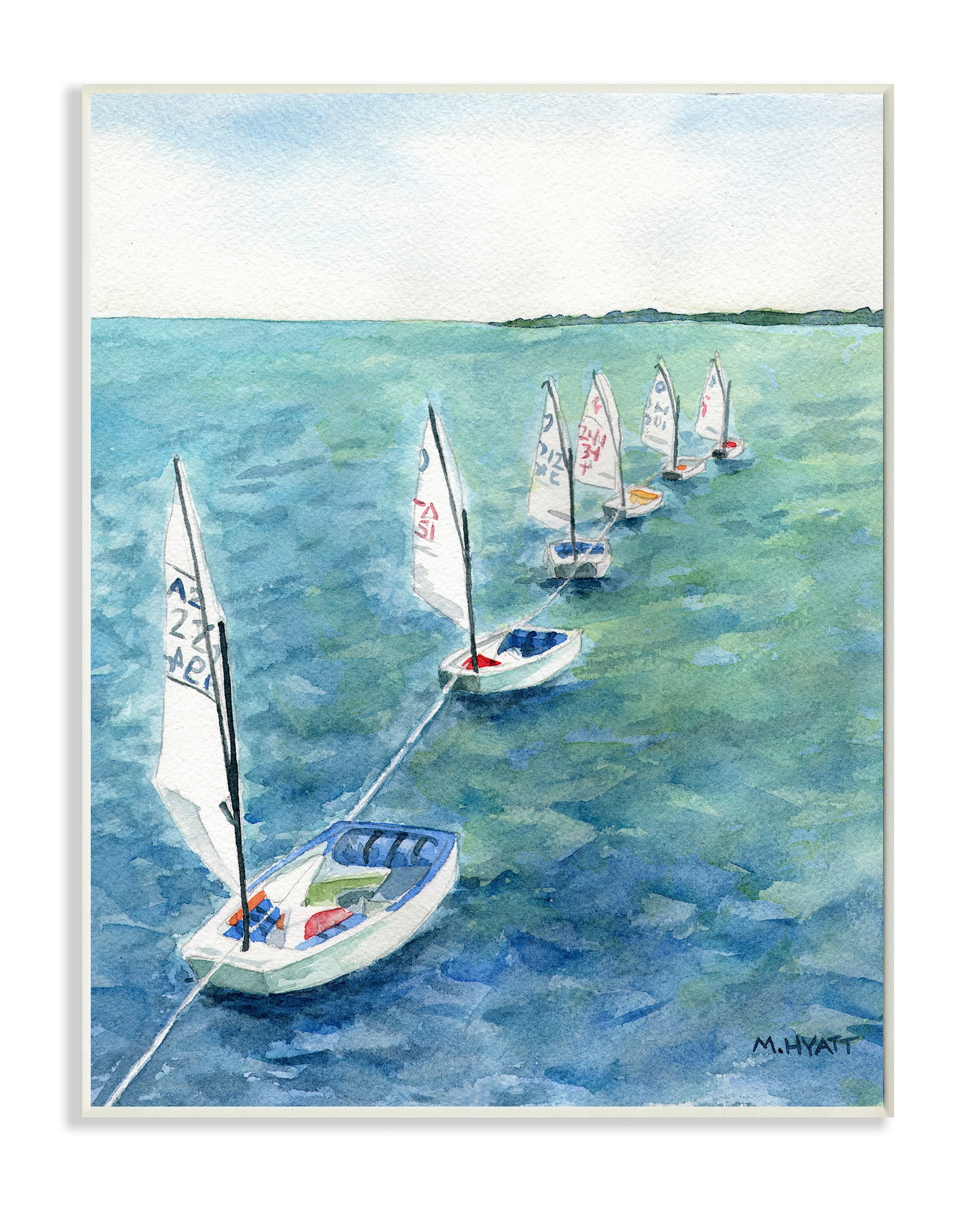 Stupell Industries Sail Boats Floating in a Row Coastal Landscape Wall Plaque, 10 x 15, Design by Melissa Hyatt LLC