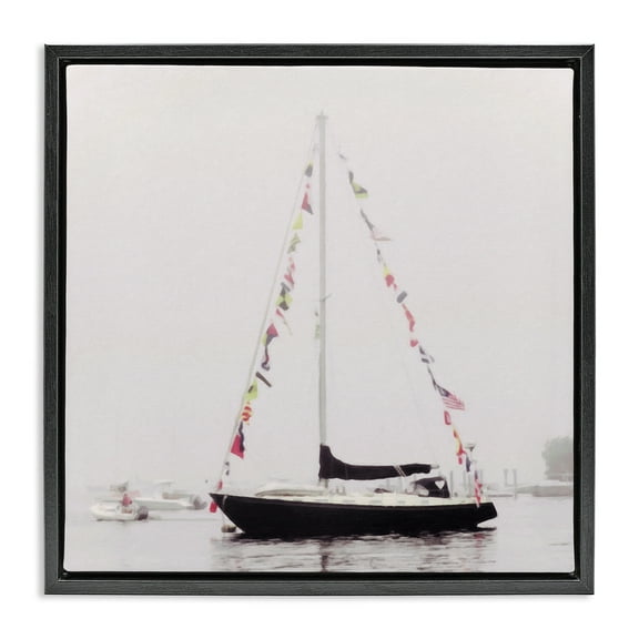 Stupell Industries Sail Flags in Harbor Nautical & Beach Photography Black Floater Framed Canvas Art Print Wall Art, 18 x 18