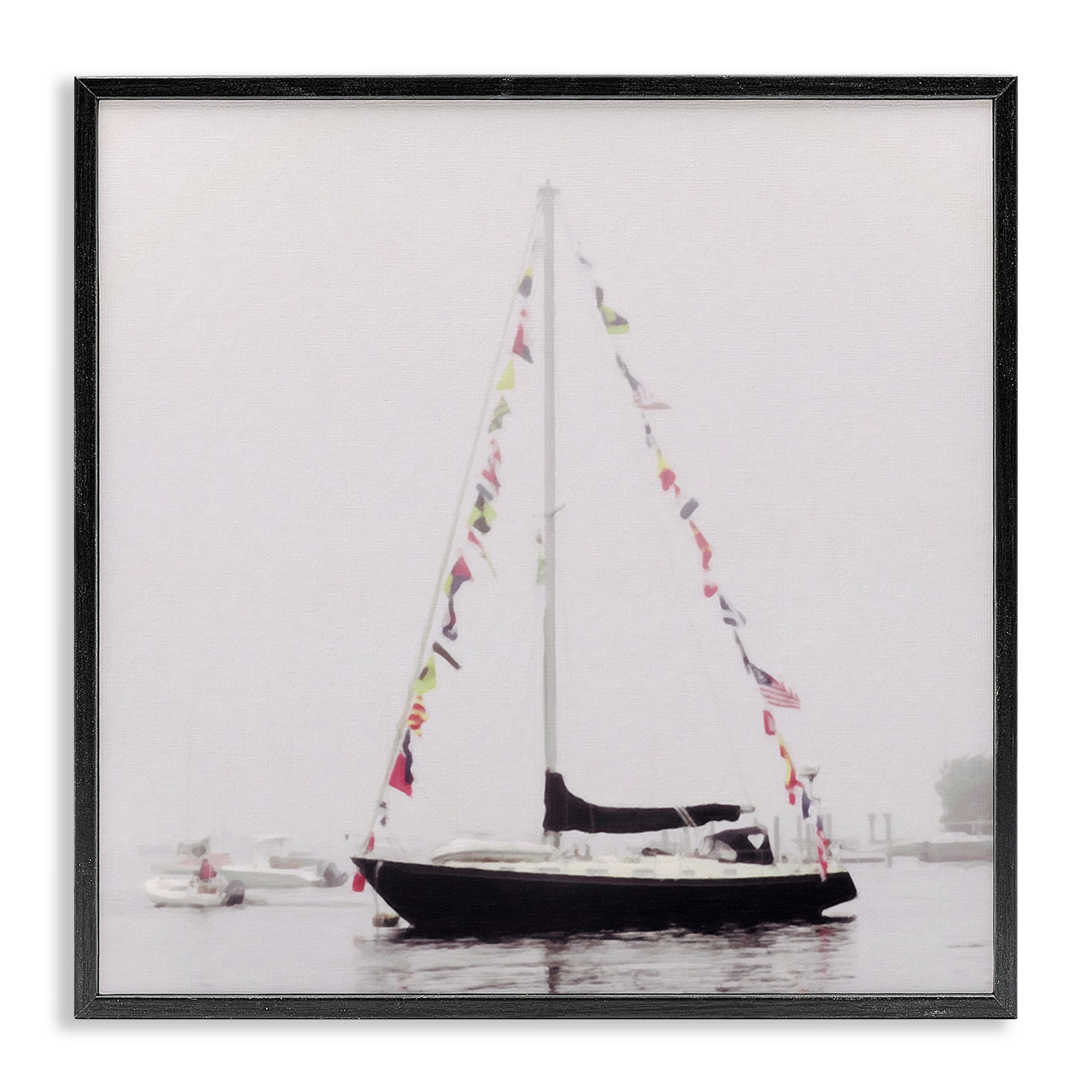 Stupell Industries Sail Flags in Harbor Nautical & Beach Photography Black Framed Art Print Wall Art, 17 x 17