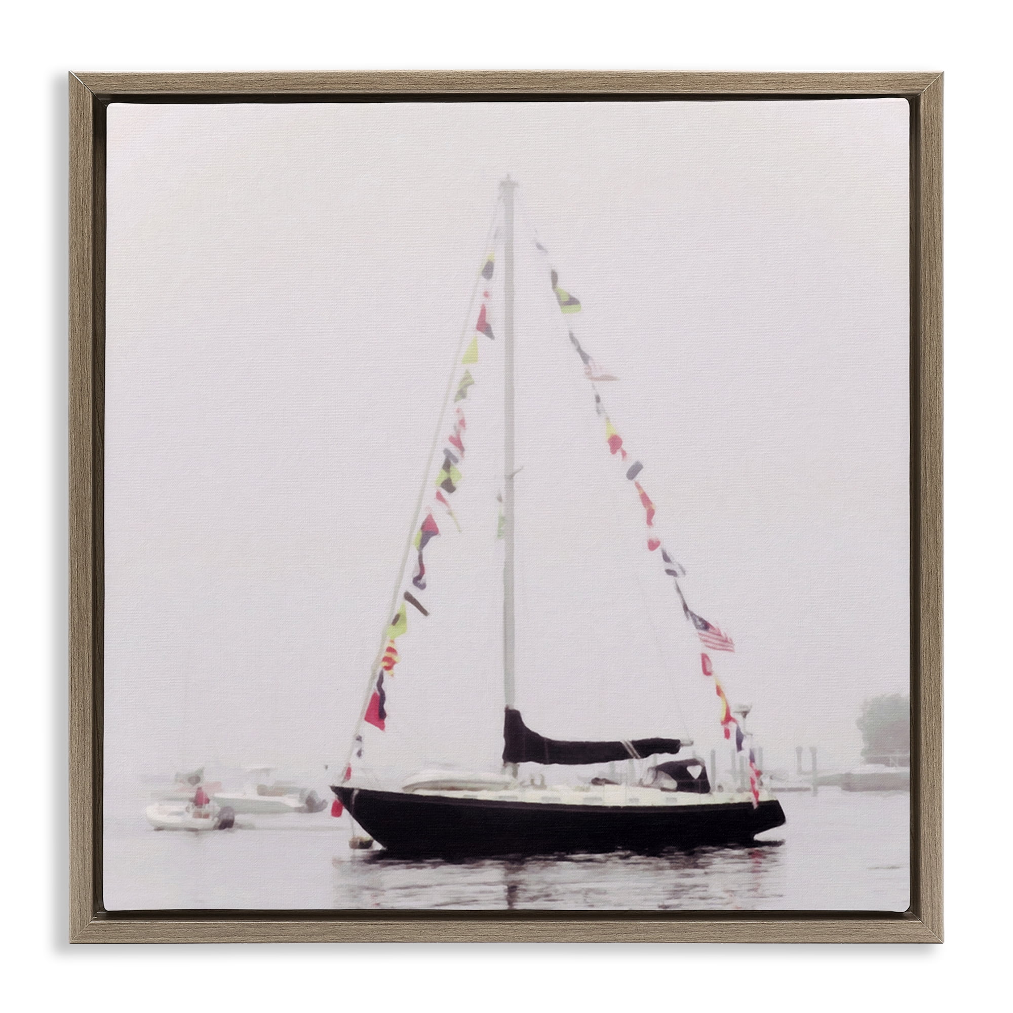 Stupell Industries Sail Flags in Harbor Nautical & Beach Photography Brown Floater Framed Canvas Art Print Wall Art, 25 x 25