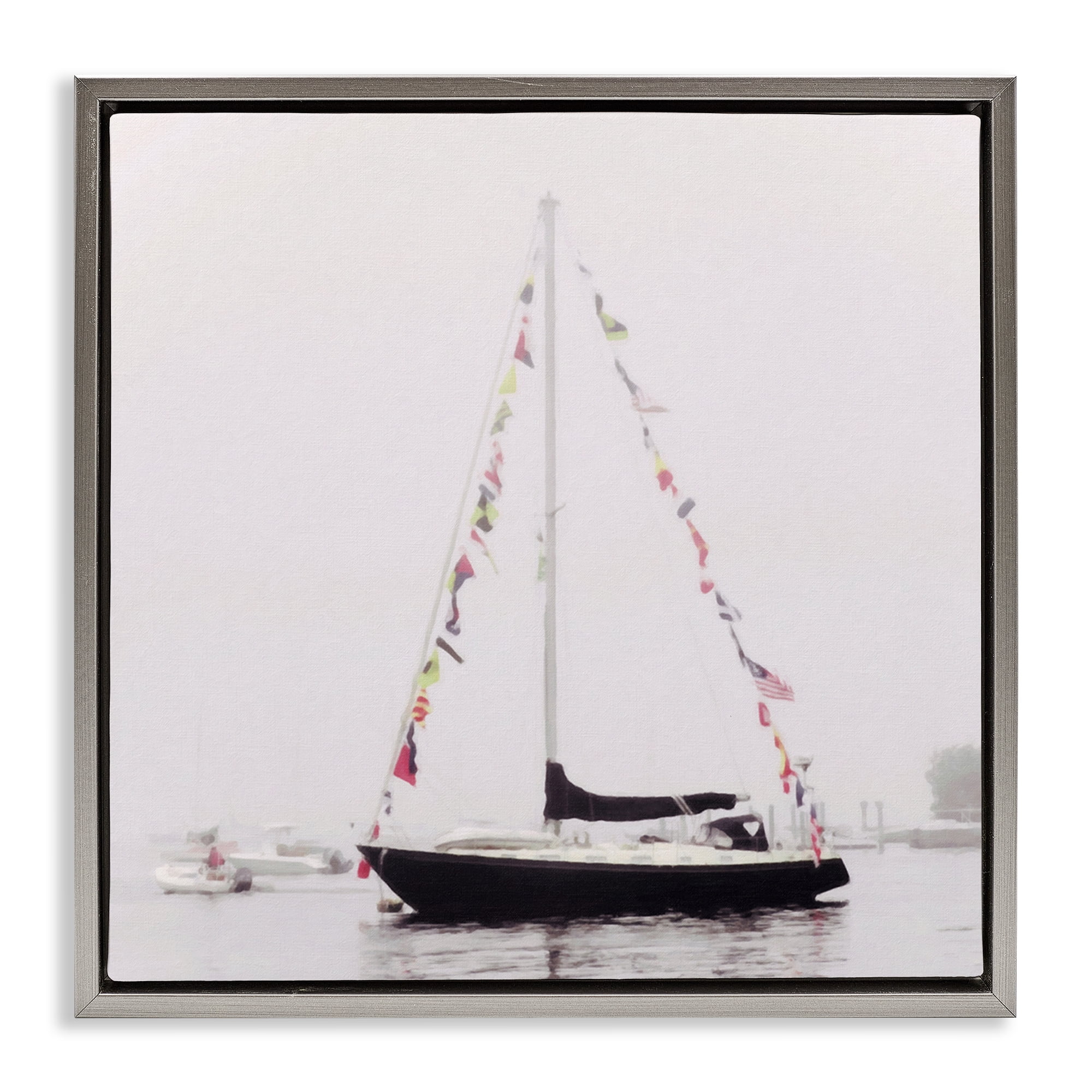 Stupell Industries Sail Flags in Harbor Nautical & Beach Photography Gray Floater Framed Canvas Art Print Wall Art, 18 x 18