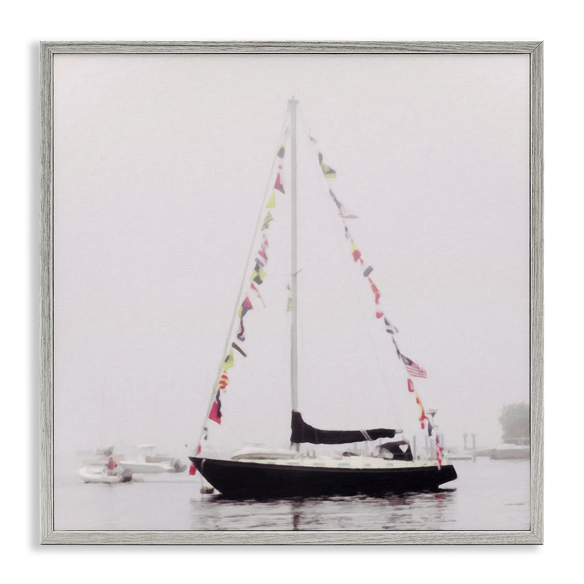 Stupell Industries Sail Flags in Harbor Nautical & Beach Photography Gray Framed Art Print Wall Art, 12 x 12