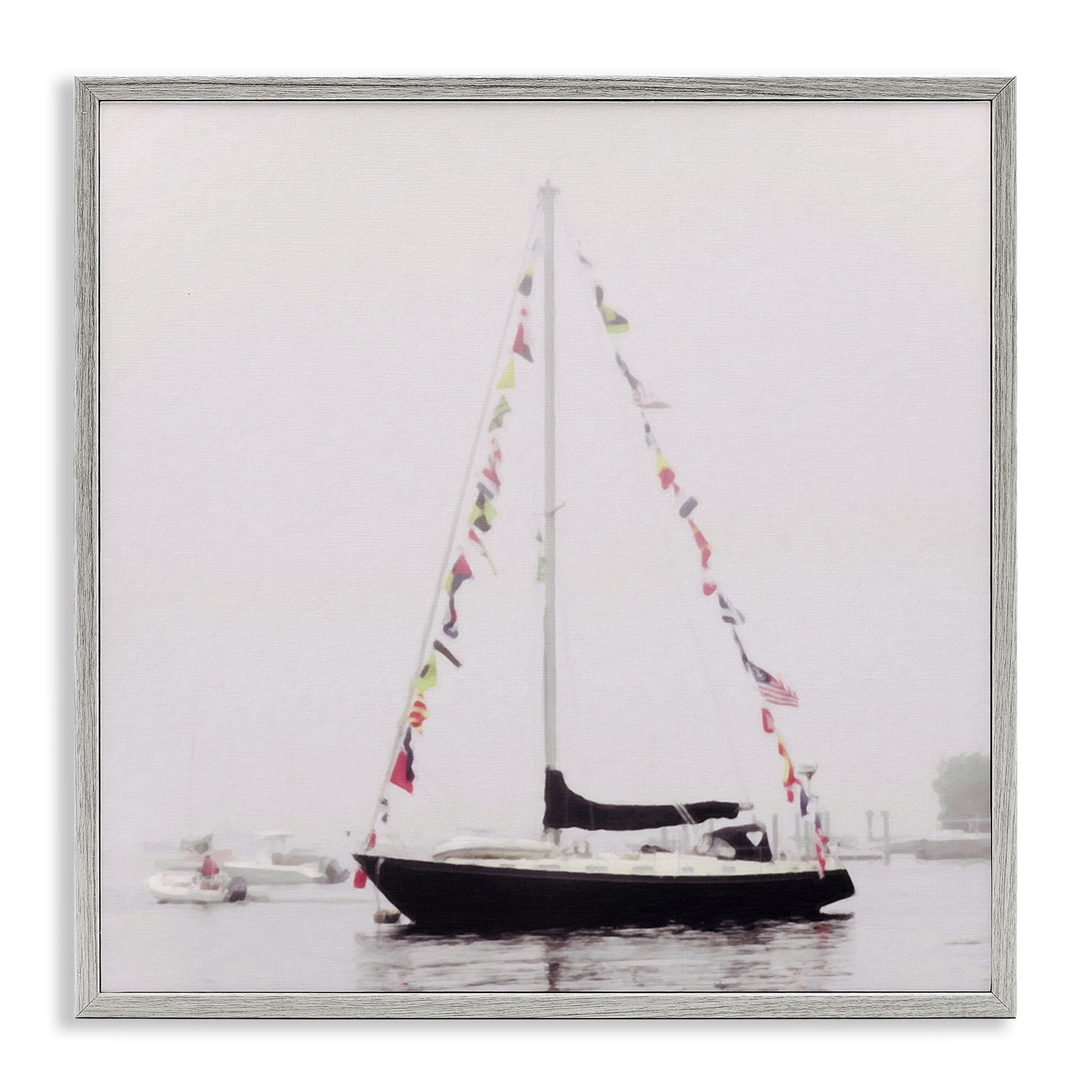Stupell Industries Sail Flags in Harbor Nautical & Beach Photography Gray Framed Art Print Wall Art, 17 x 17