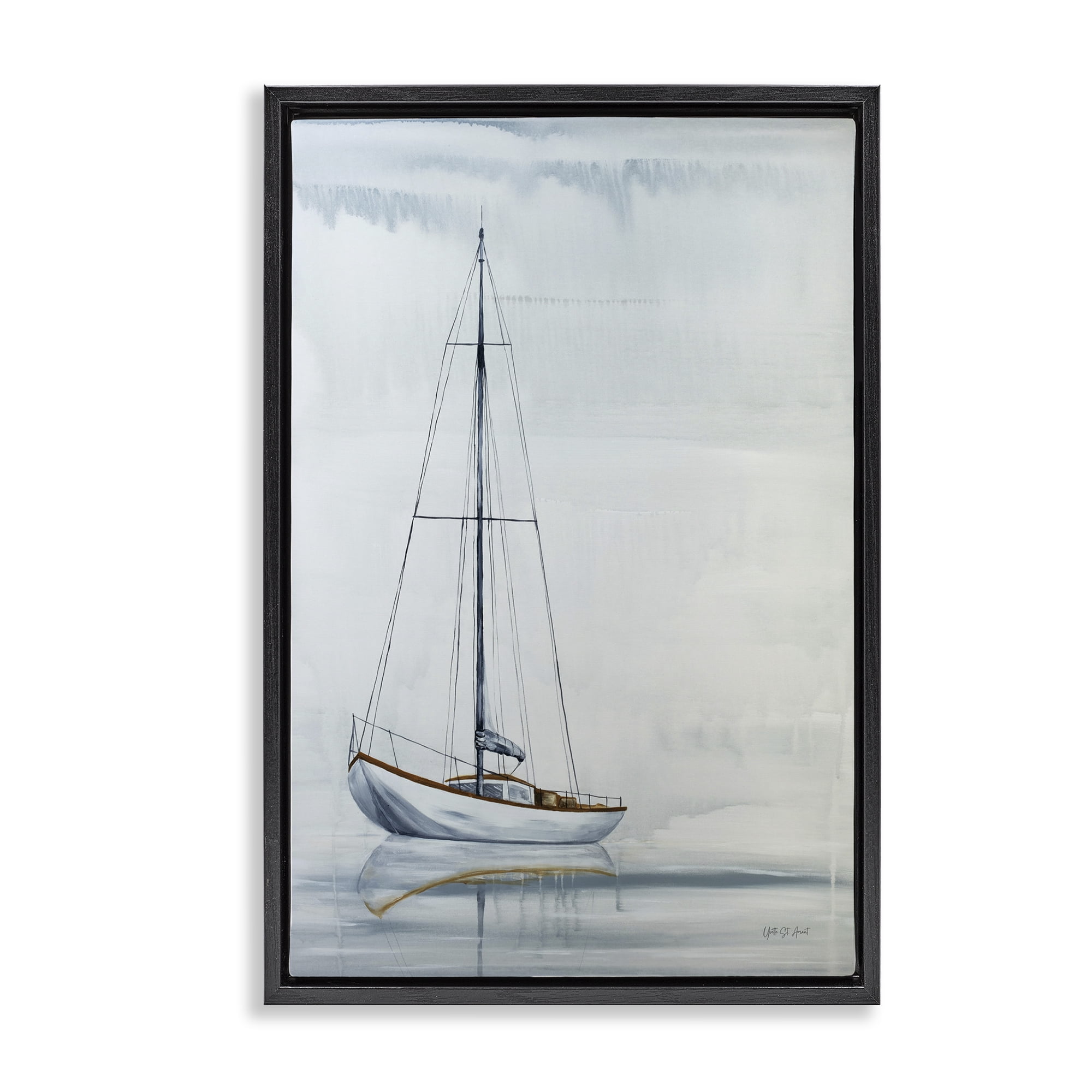 Stupell Industries Sail The Horizon Transportation Painting Black Floater Framed Canvas Art Print Wall Art, 17 x 25