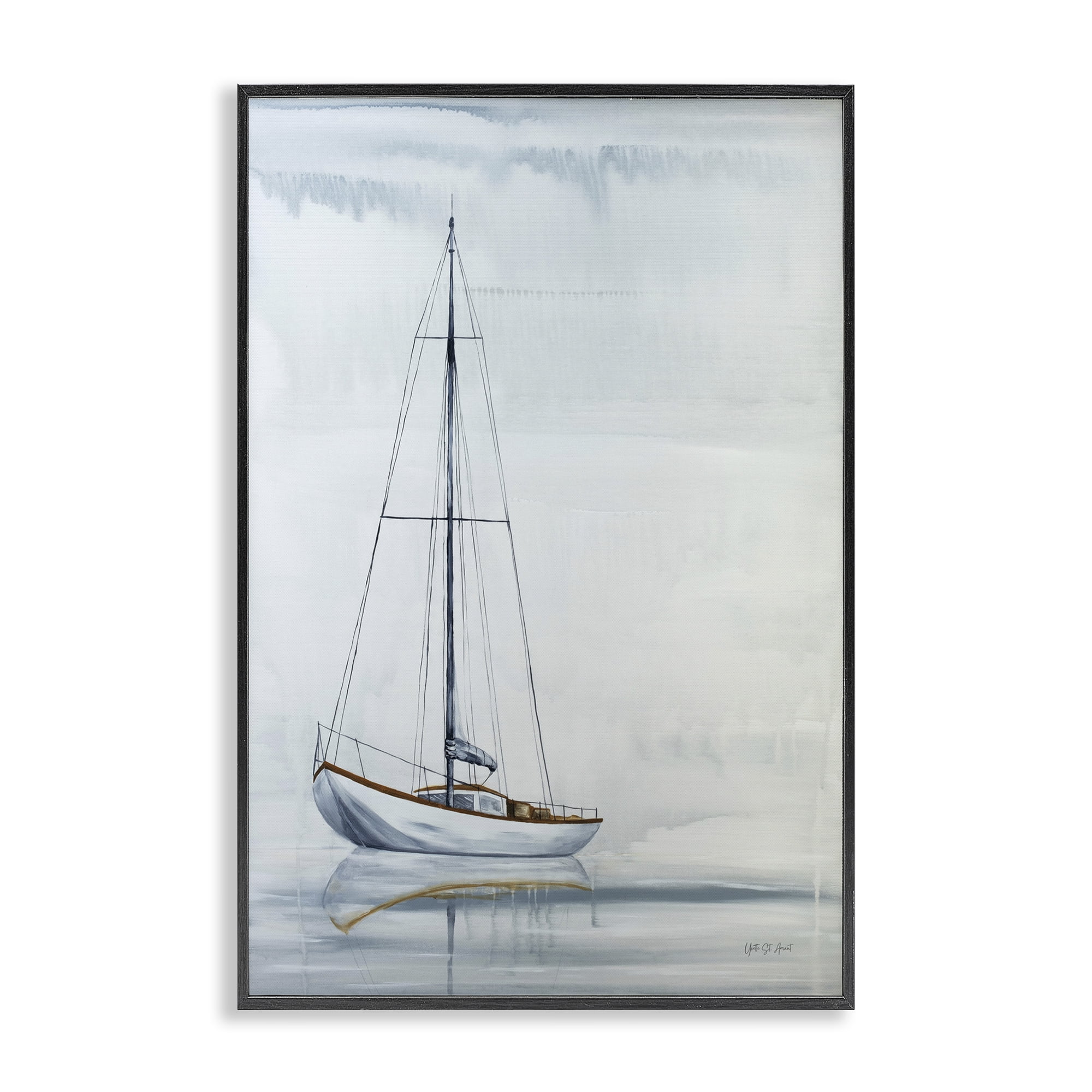 Stupell Industries Sail The Horizon Transportation Painting Black Framed Art Print Wall Art, 12 x 18