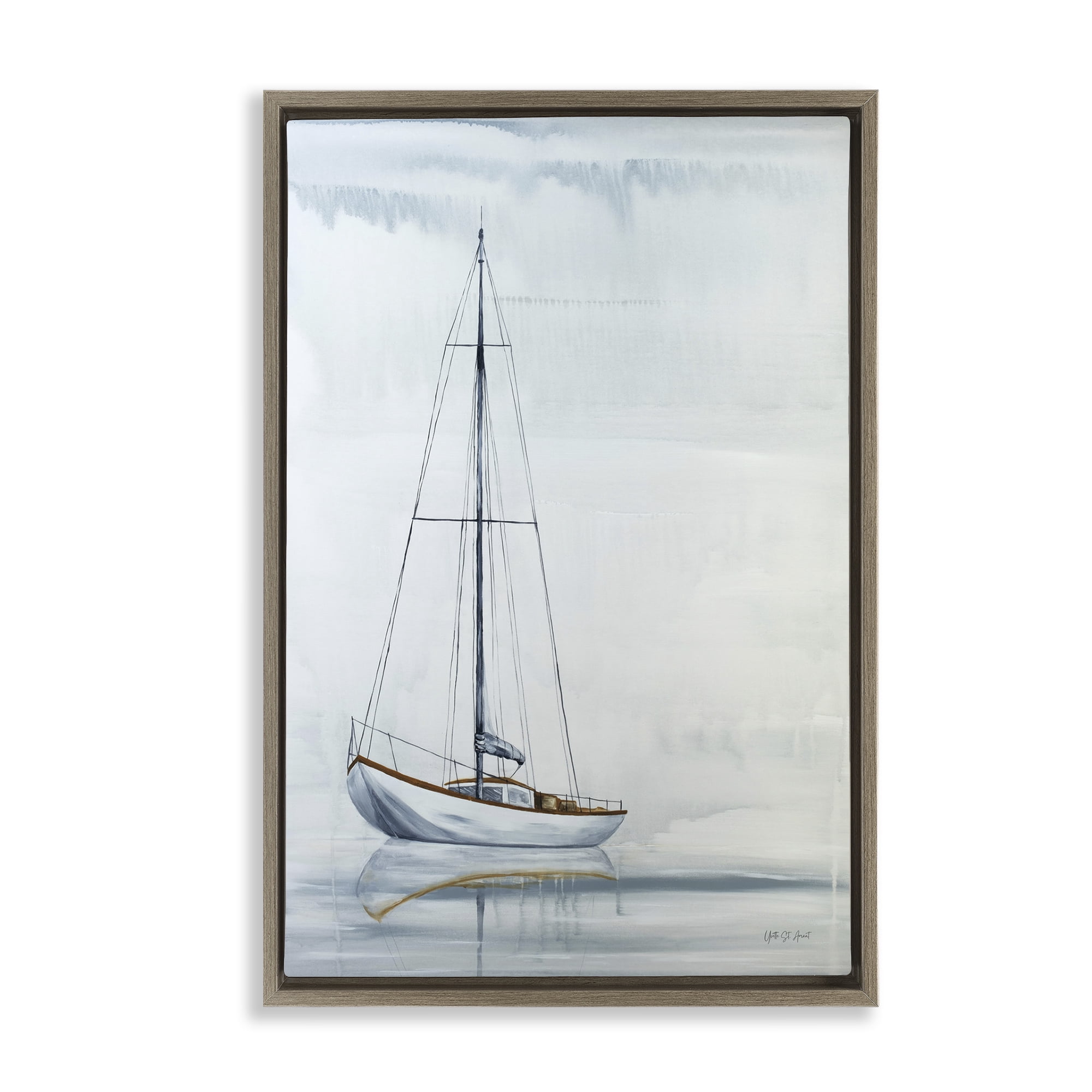Stupell Industries Sail The Horizon Transportation Painting Brown Floater Framed Canvas Art Print Wall Art, 21 x 31