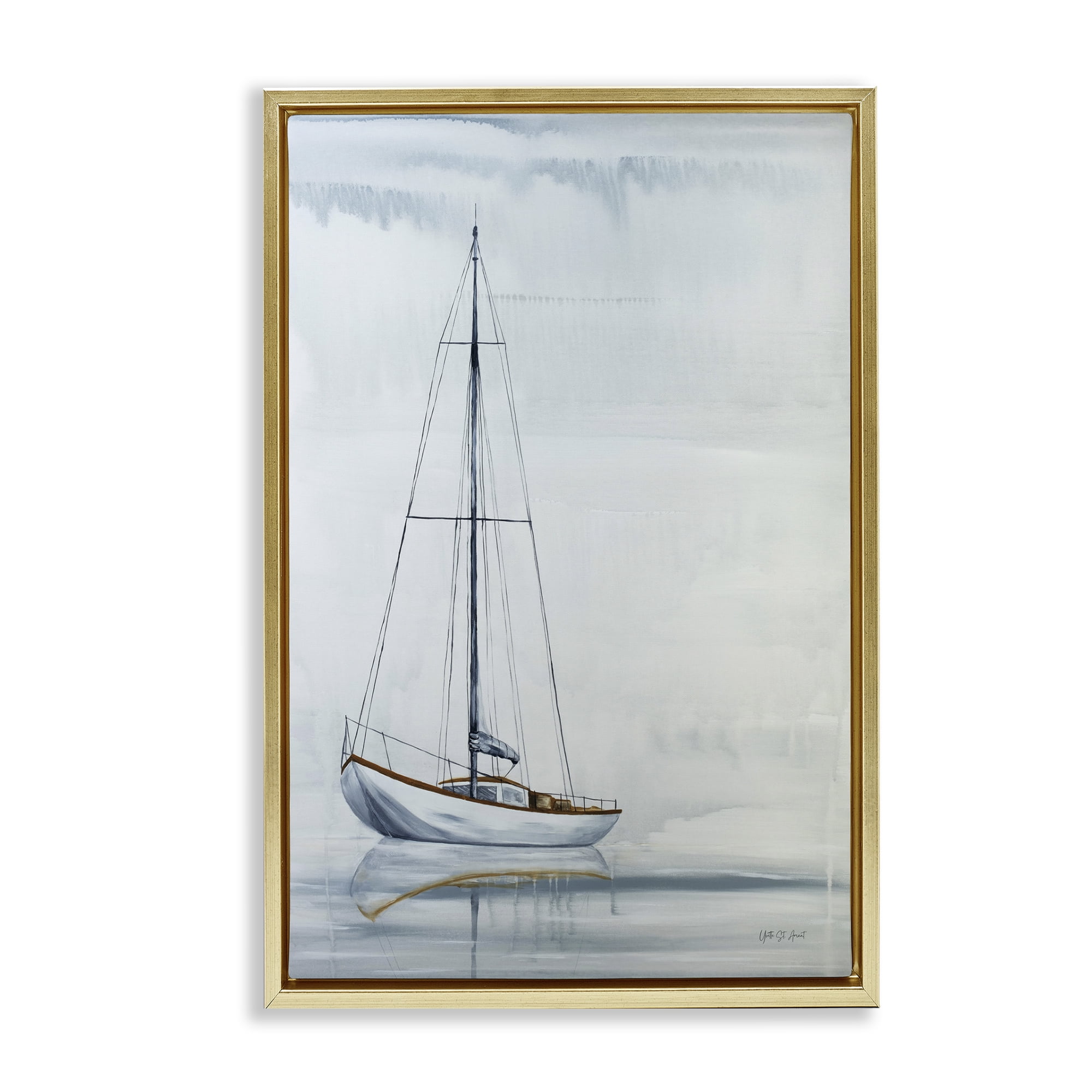 Stupell Industries Sail The Horizon Transportation Painting Gold Floater Framed Canvas Art Print Wall Art, 21 x 31