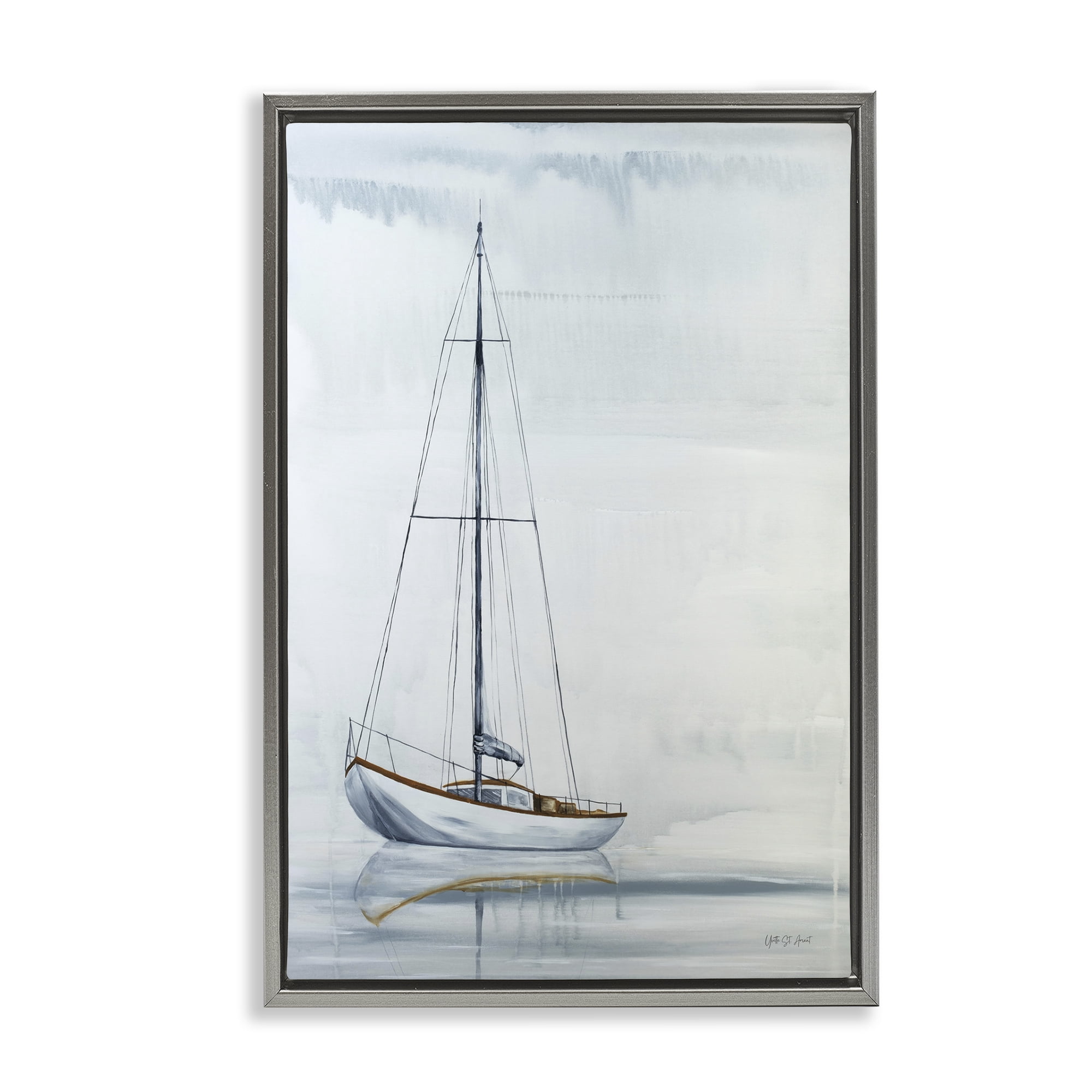 Stupell Industries Sail The Horizon Transportation Painting Gray Floater Framed Canvas Art Print Wall Art, 17 x 25