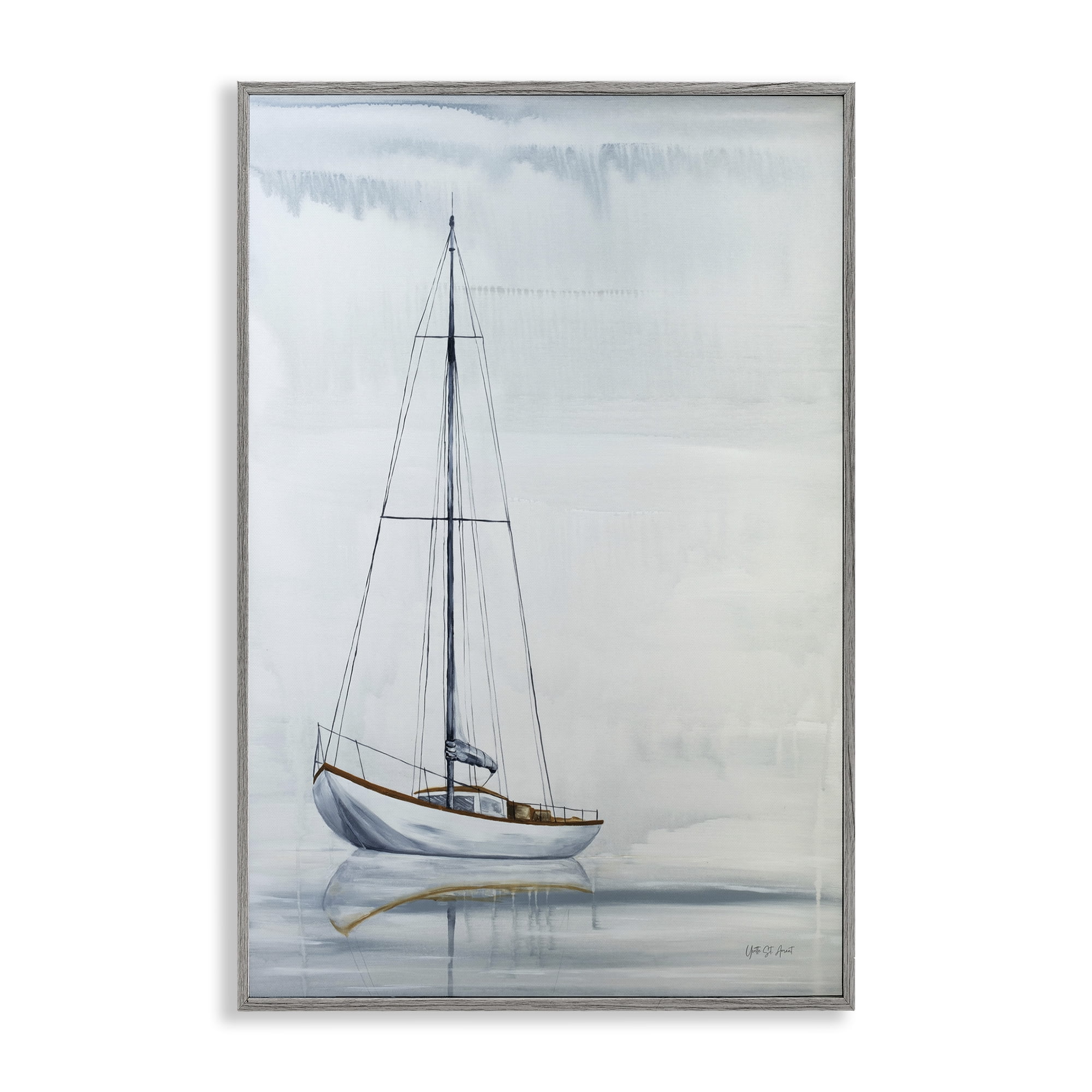 Stupell Industries Sail The Horizon Transportation Painting Gray Framed Art Print Wall Art, 20 x 30