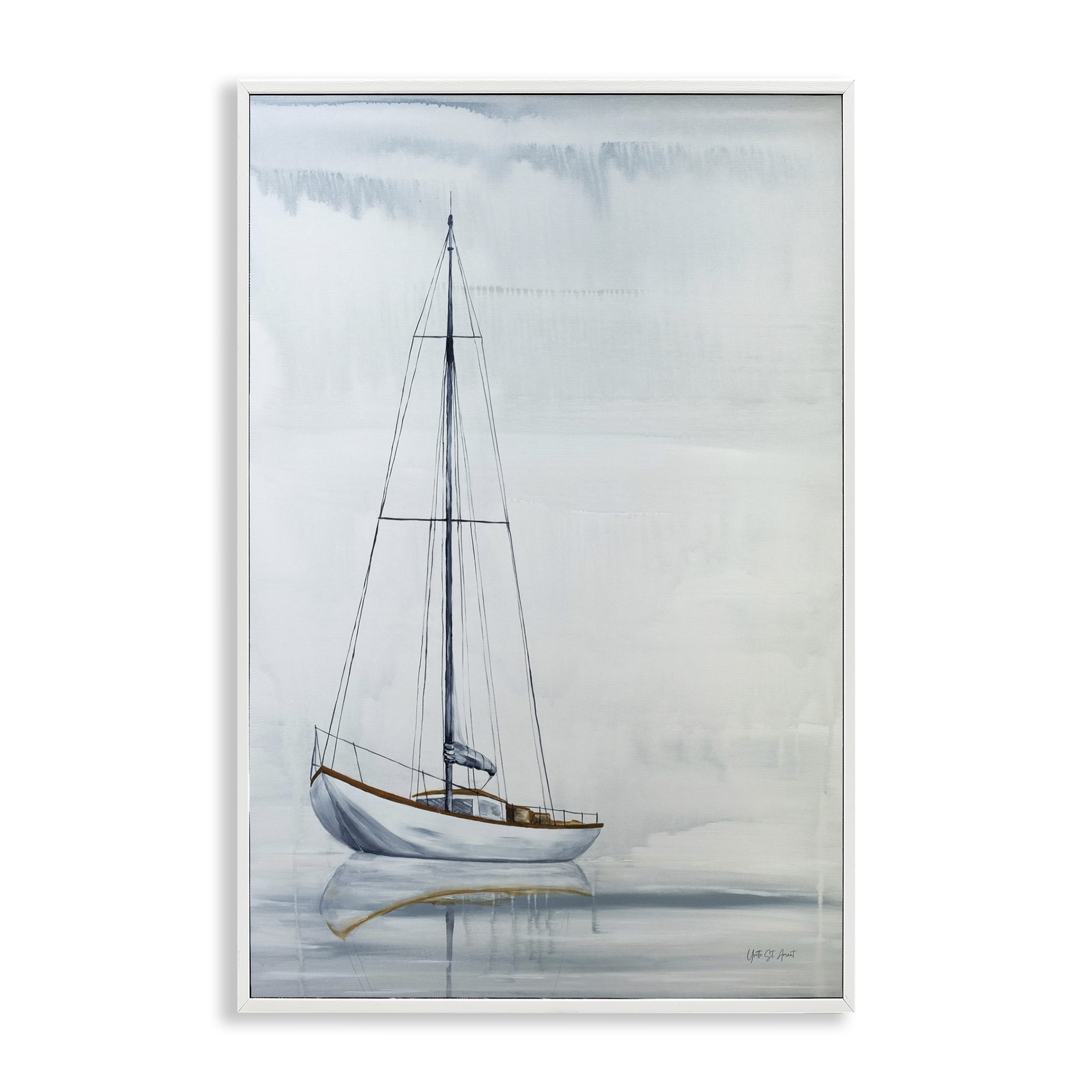 Stupell Industries Sail The Horizon Transportation Painting White Framed Art Print Wall Art, 12 x 18