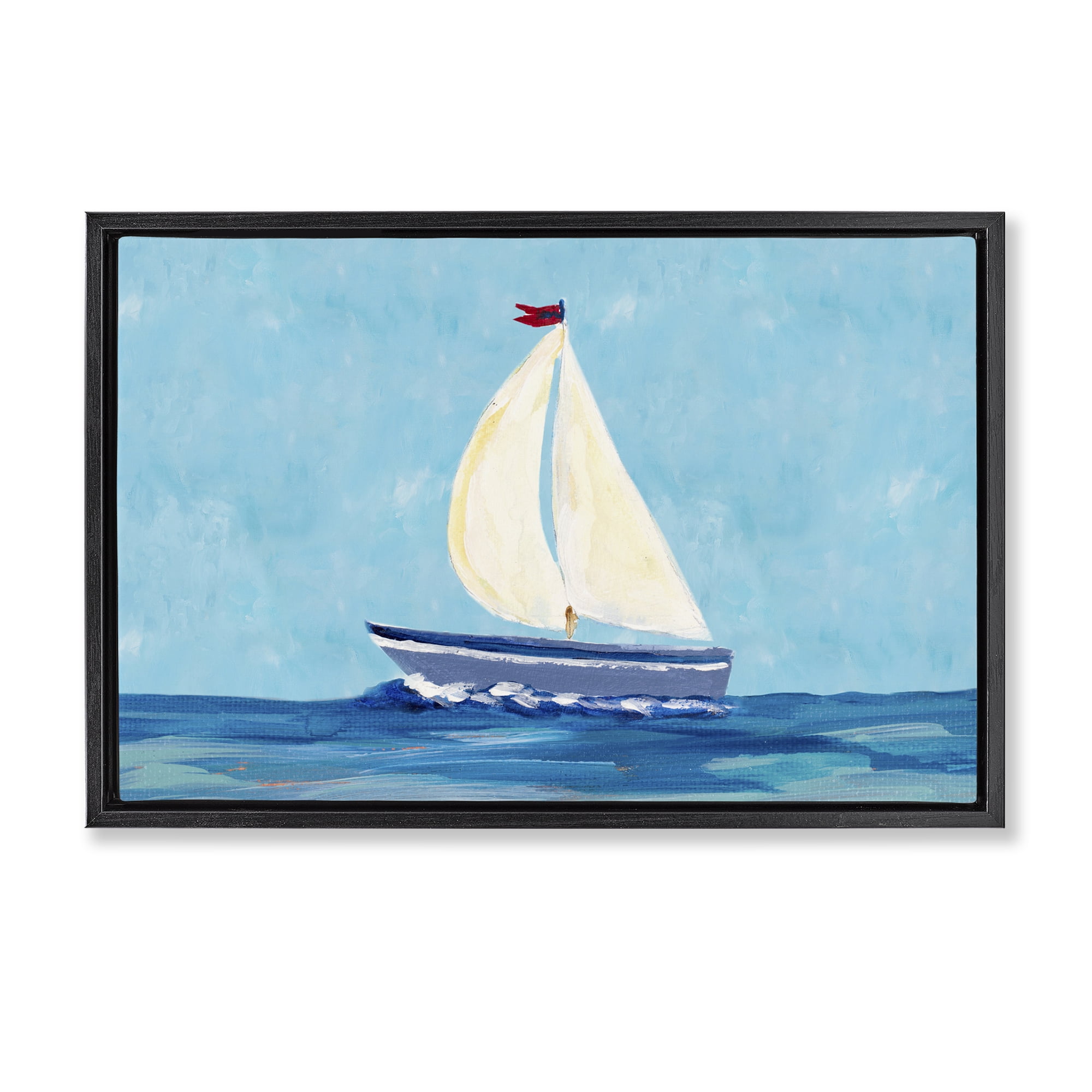 Stupell Industries Sail The Sea Transportation Painting Black Floater Framed Canvas Art Print Wall Art, 25 x 17