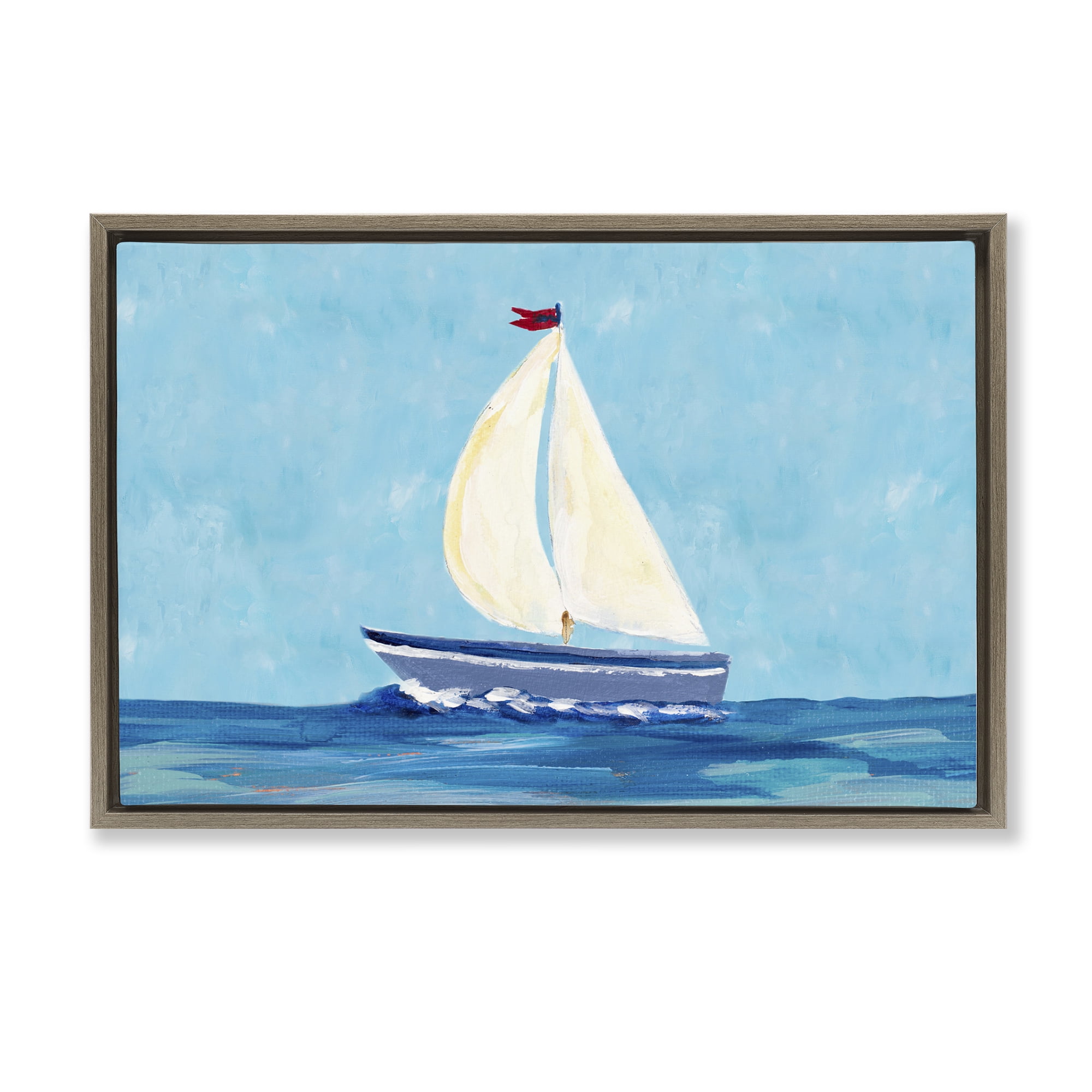 Stupell Industries Sail The Sea Transportation Painting Brown Floater Framed Canvas Art Print Wall Art, 31 x 21