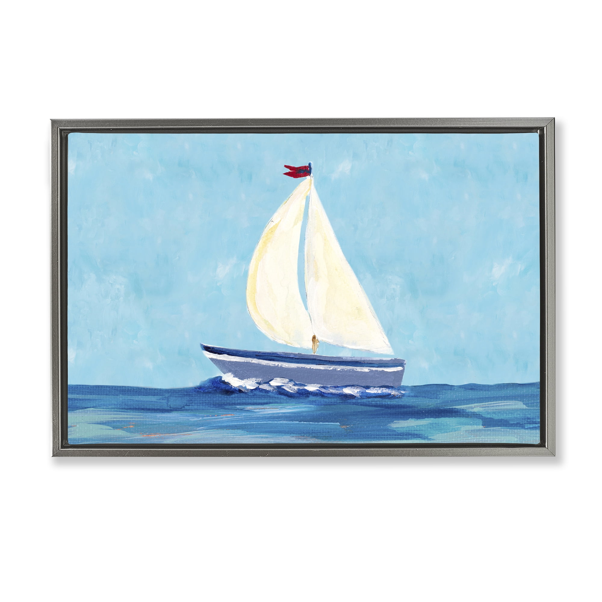 Stupell Industries Sail The Sea Transportation Painting Gray Floater Framed Canvas Art Print Wall Art, 31 x 21