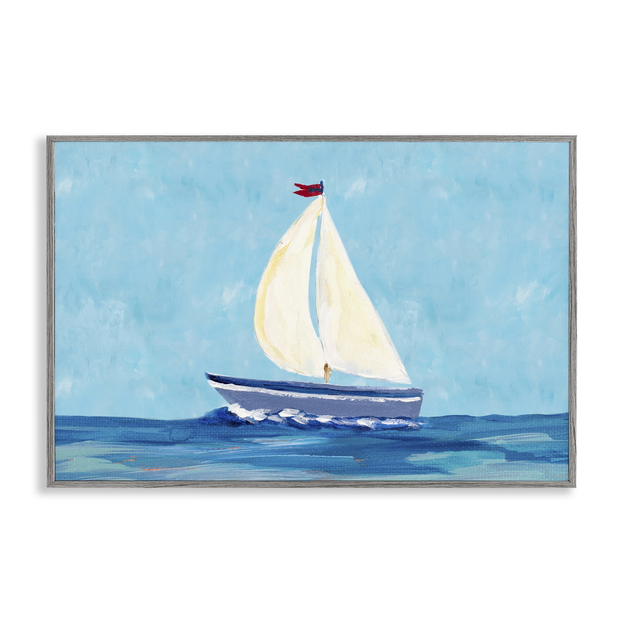 Stupell Industries Sail The Sea Transportation Painting Gray Framed Art Print Wall Art, 18 x 12