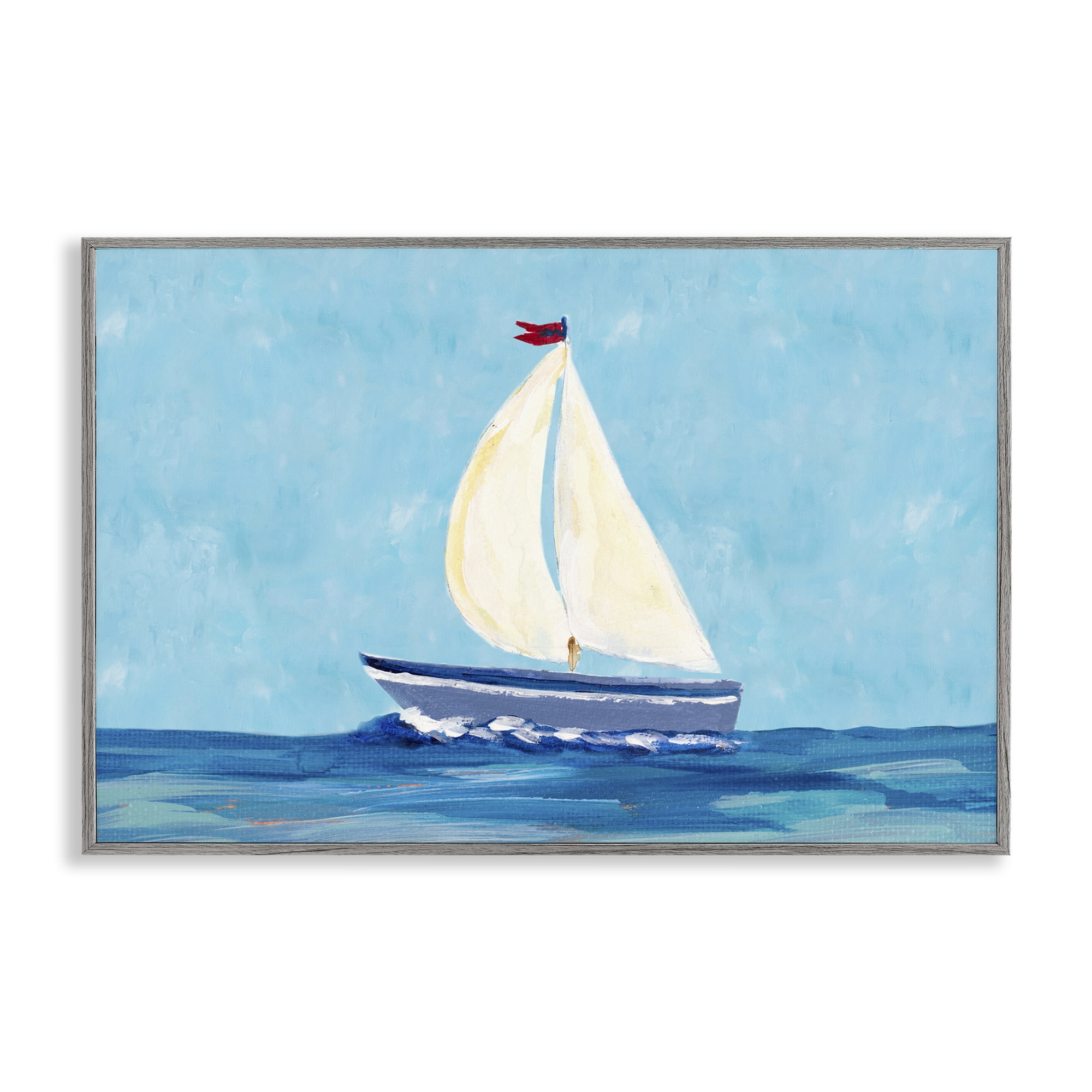 Stupell Industries Sail The Sea Transportation Painting Gray Framed Art Print Wall Art, 30 x 20