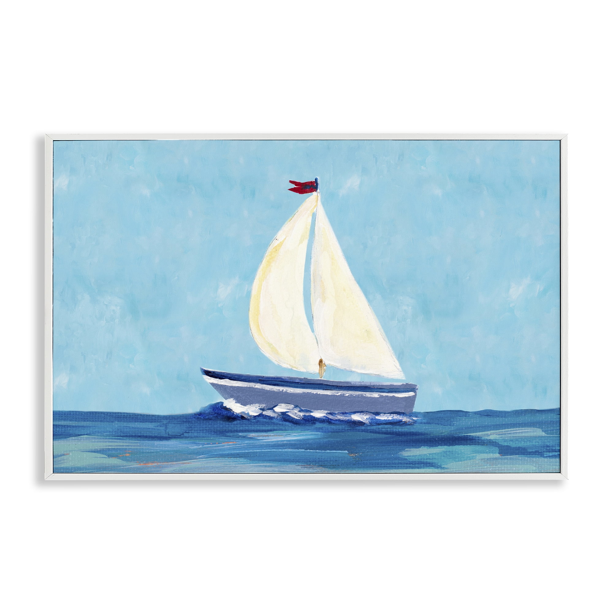 Stupell Industries Sail The Sea Transportation Painting White Framed Art Print Wall Art, 18 x 12