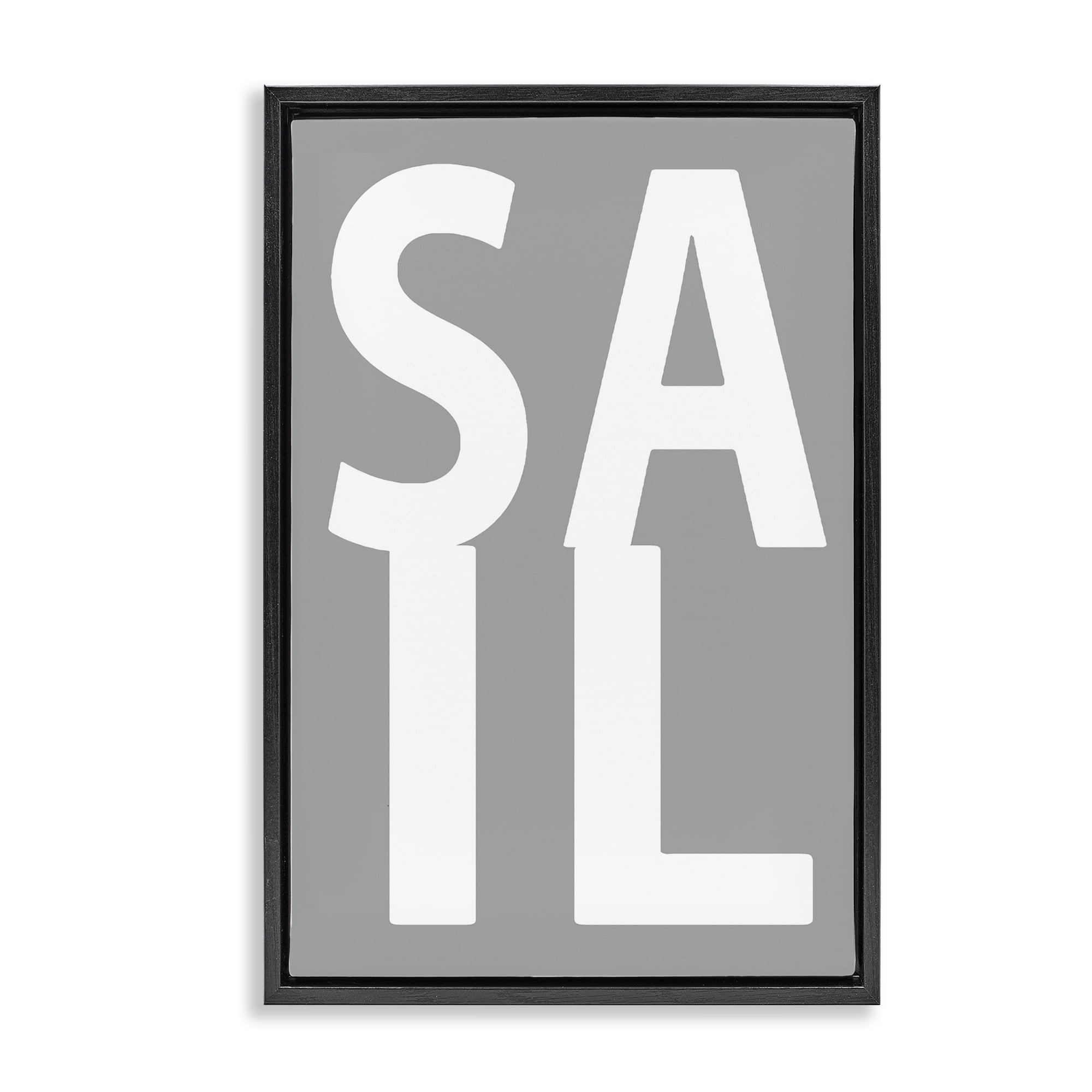 Stupell Industries Sail Word on Grey Typography Painting Black Floater Framed Art Print Wall Art, 21 x 31