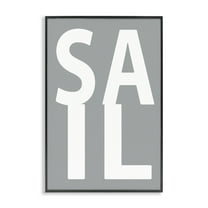 Stupell Industries Sail Word on Grey Typography Painting Black Framed Art Print Wall Art, 12 x 18
